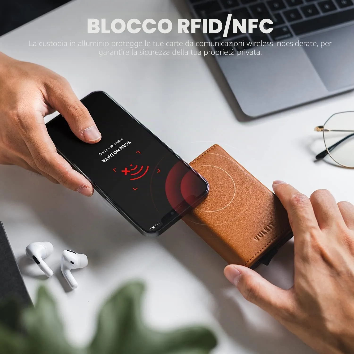 VULKIT Portafoglio da Uomo Porta Carte di Credito Porta Carte Pop-up Vera Pelle Bovina Top-Grain Blocco RFID con Scomparto Banconote, Finestra ID e Chiusura Magnetica - immagine 6