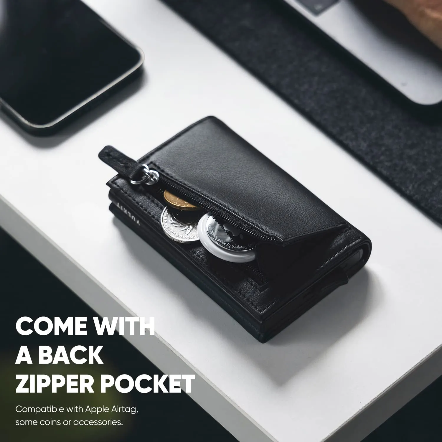 VULKIT Portafoglio da Uomo Porta Carte di Credito Porta Carte Pop-up Vera Pelle Bovina Top-Grain Blocco RFID con Scomparto Banconote, Finestra ID e Chiusura Magnetica - immagine 5