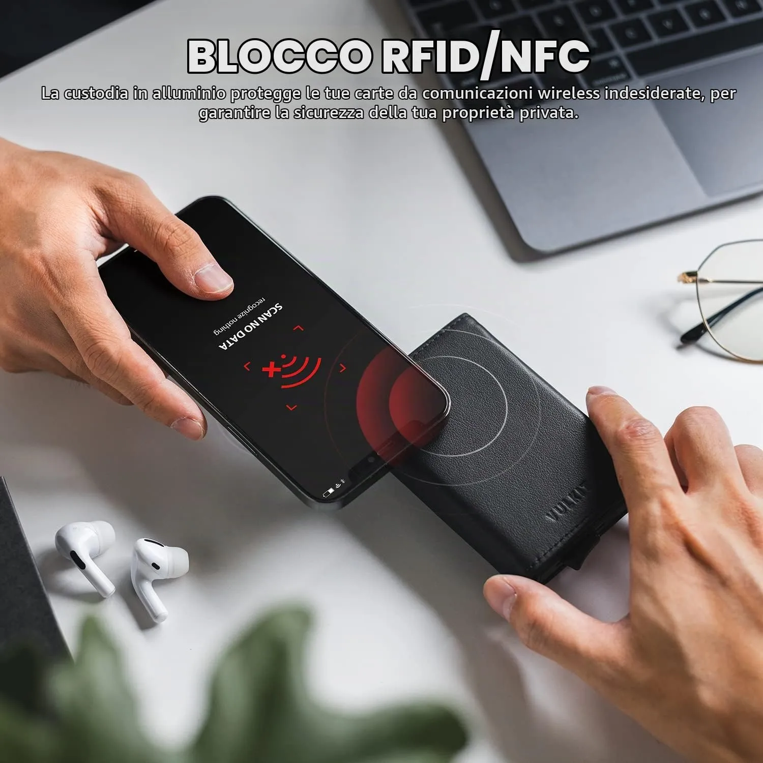 VULKIT Portafoglio da Uomo Porta Carte di Credito Porta Carte Pop-up Vera Pelle Bovina Top-Grain Blocco RFID con Scomparto Banconote, Finestra ID e Chiusura Magnetica - immagine 6