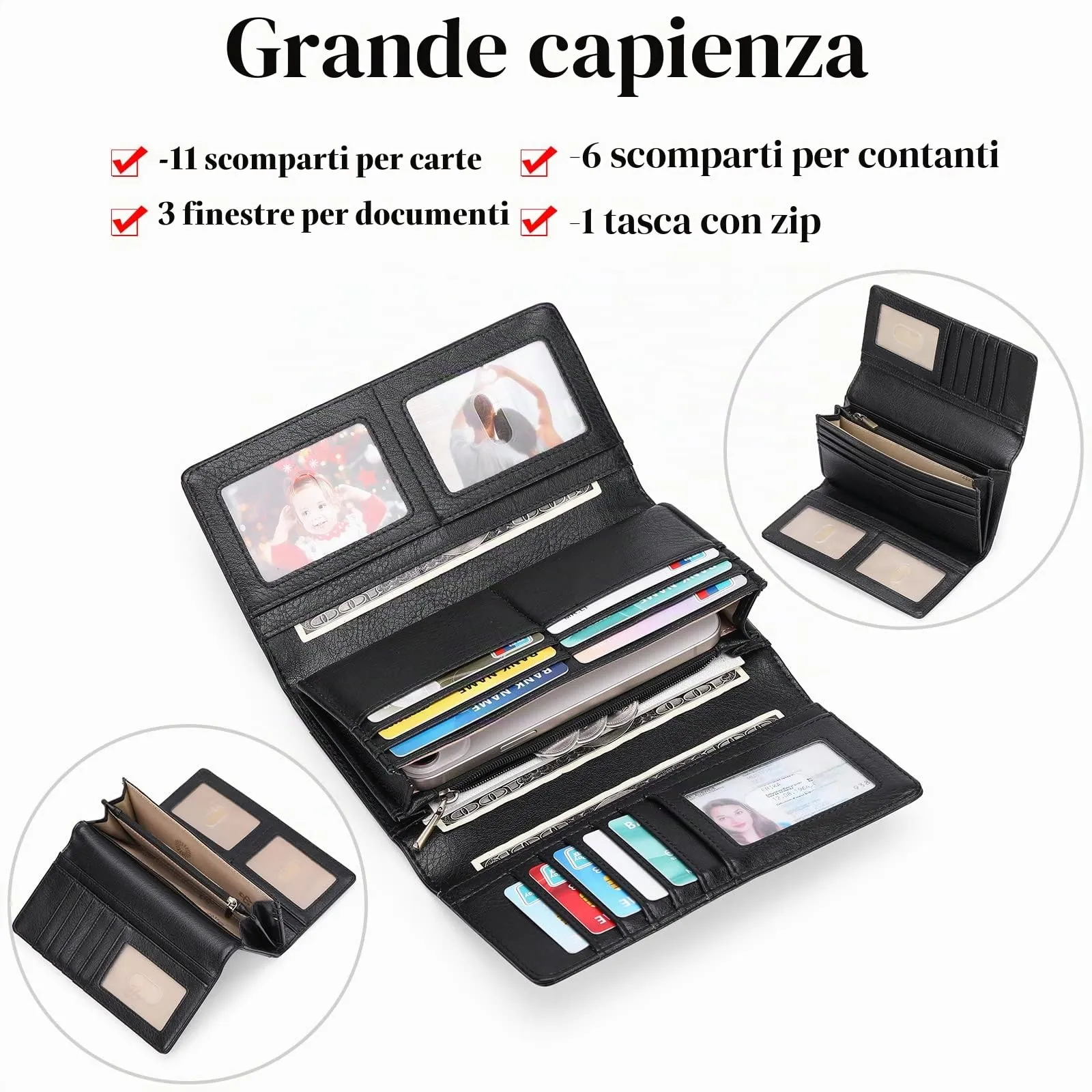 GOIACII Portafoglio Donna Pelle Grande Capacità RFID Blocco con Portamonete Cerniera - immagine 3