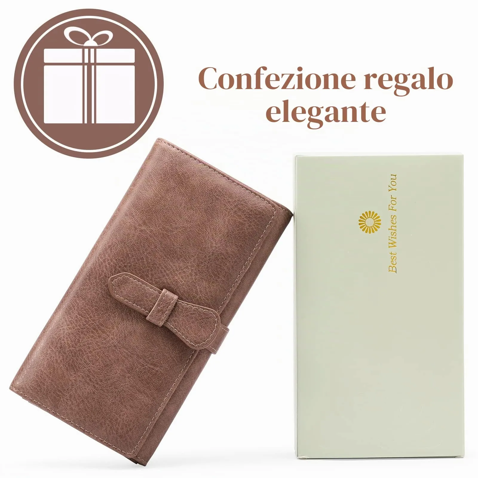 GOIACII Portafoglio Donna Pelle Grande Capacità RFID Blocco con Portamonete Cerniera - immagine 6