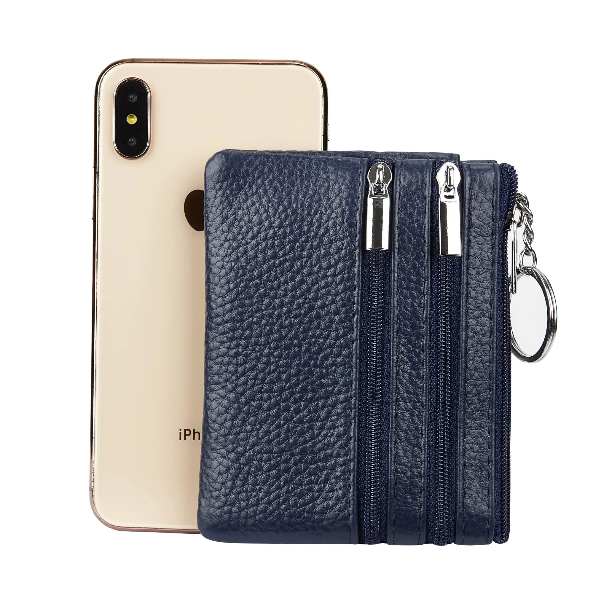 Cynure - Portamonete da donna in vera pelle, con portachiavi, Blu navy, One Size - immagine 6