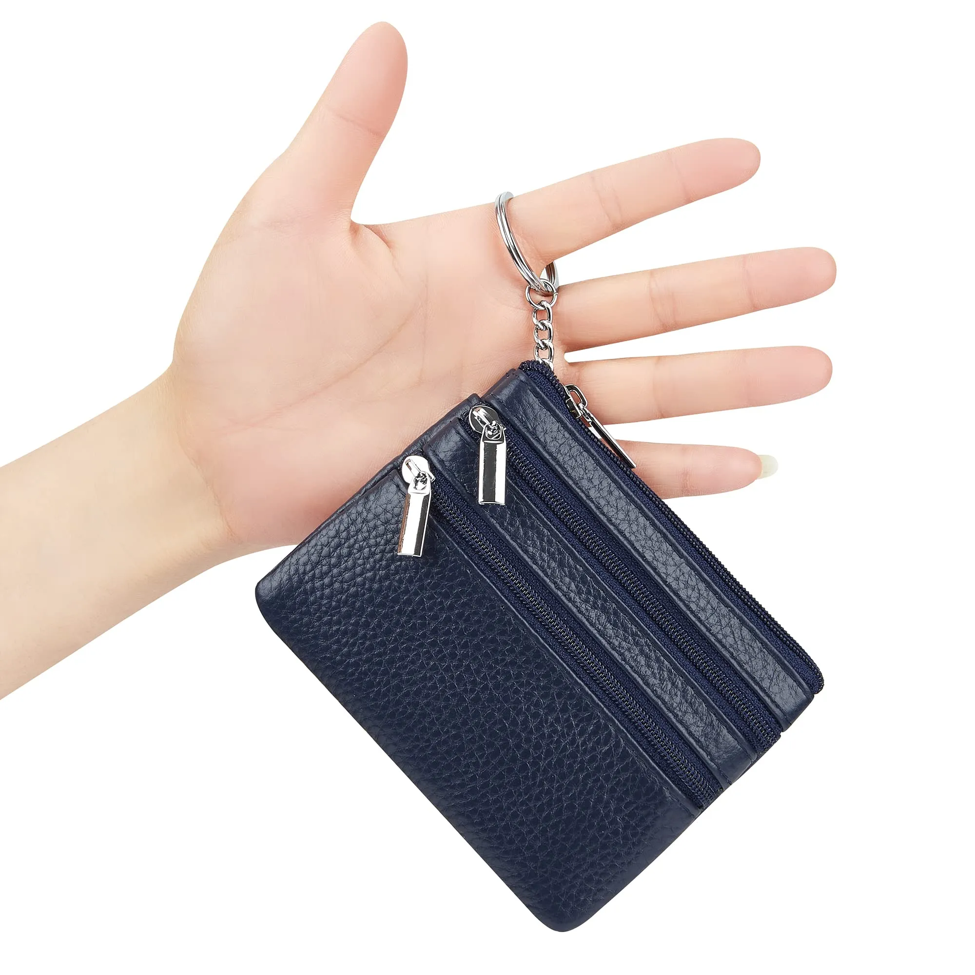 Cynure - Portamonete da donna in vera pelle, con portachiavi, Blu navy, One Size - immagine 7