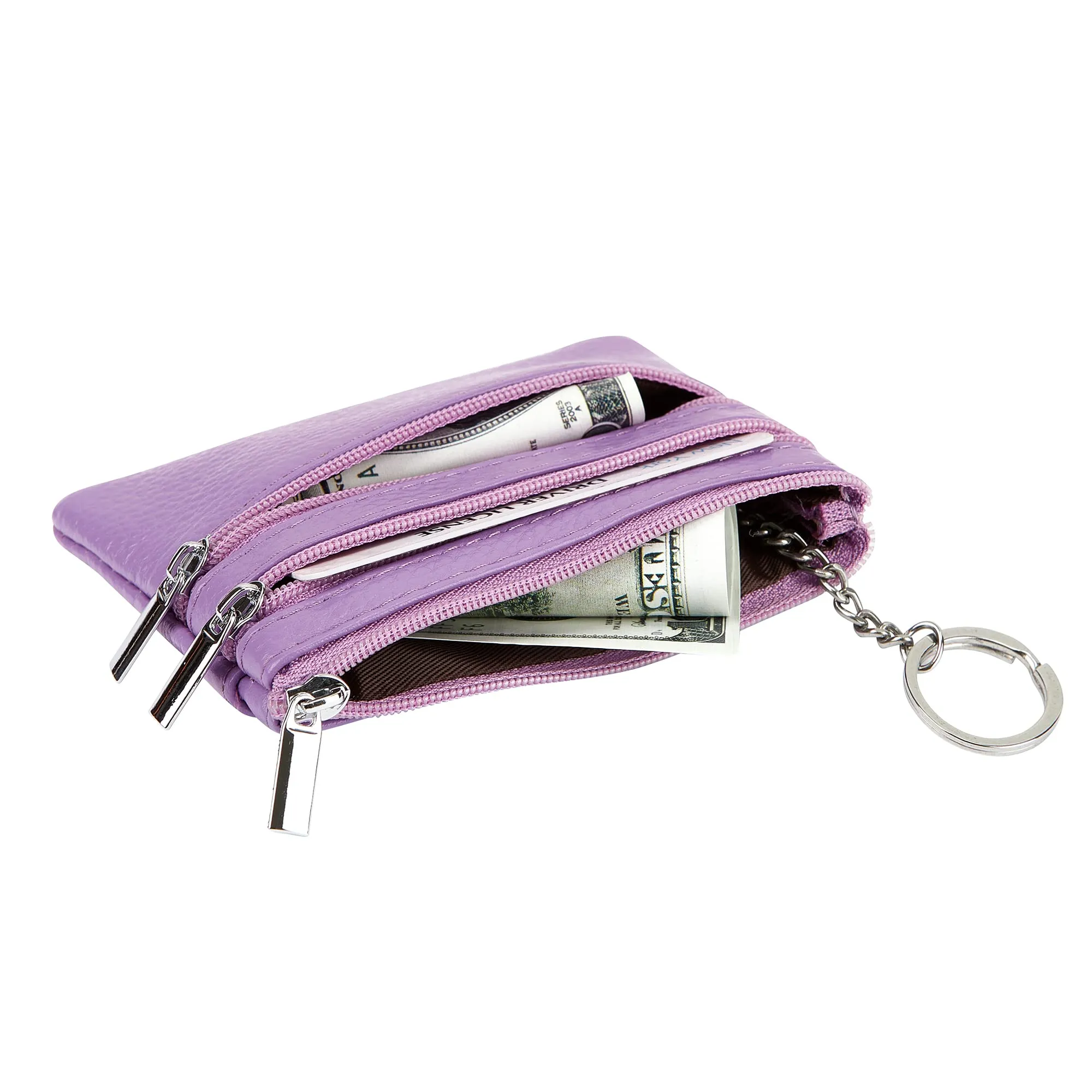 Borsa in vera pelle da donna con portachiavi, Lavanda., Taglia unica, Portamonete - immagine 3