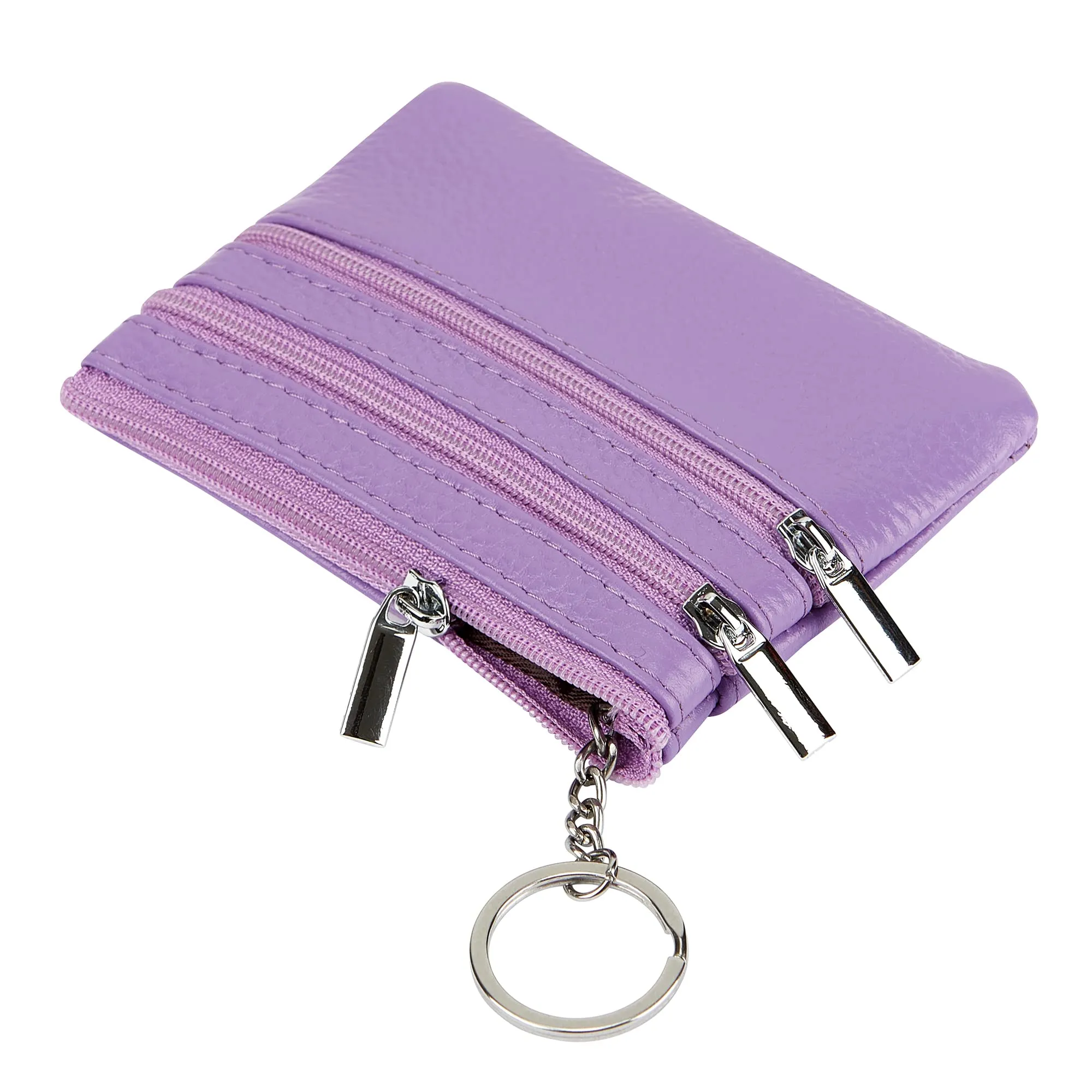 Borsa in vera pelle da donna con portachiavi, Lavanda., Taglia unica, Portamonete - immagine 5