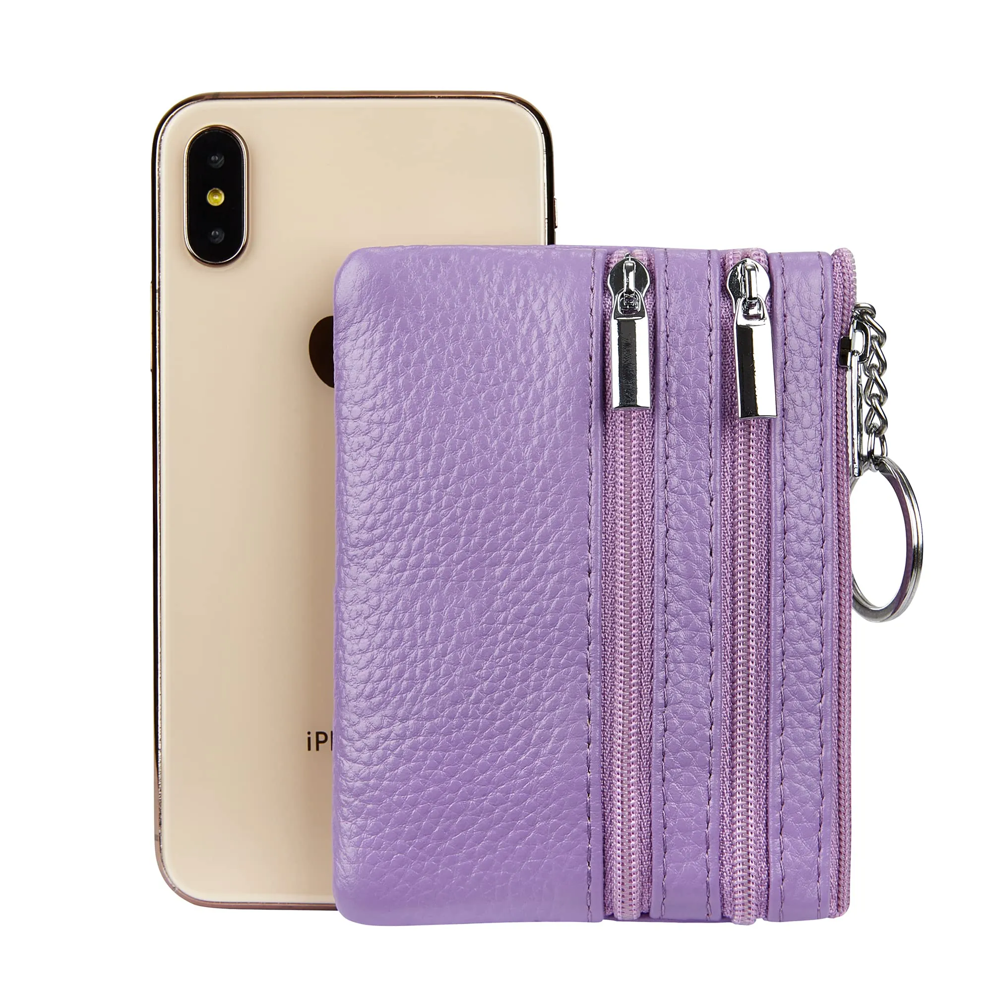 Borsa in vera pelle da donna con portachiavi, Lavanda., Taglia unica, Portamonete - immagine 6