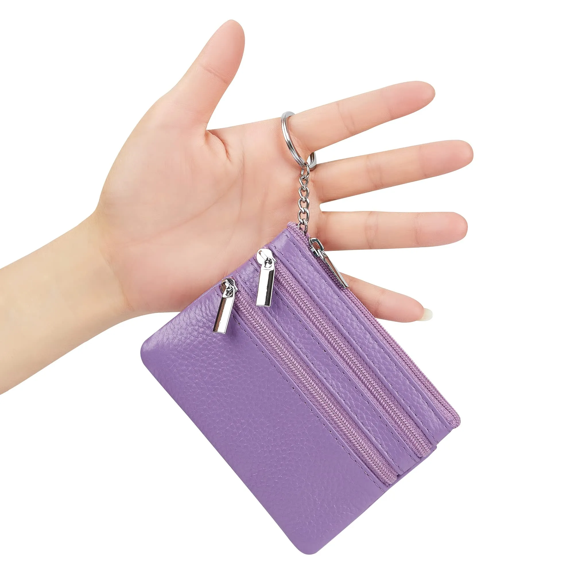 Borsa in vera pelle da donna con portachiavi, Lavanda., Taglia unica, Portamonete - immagine 7