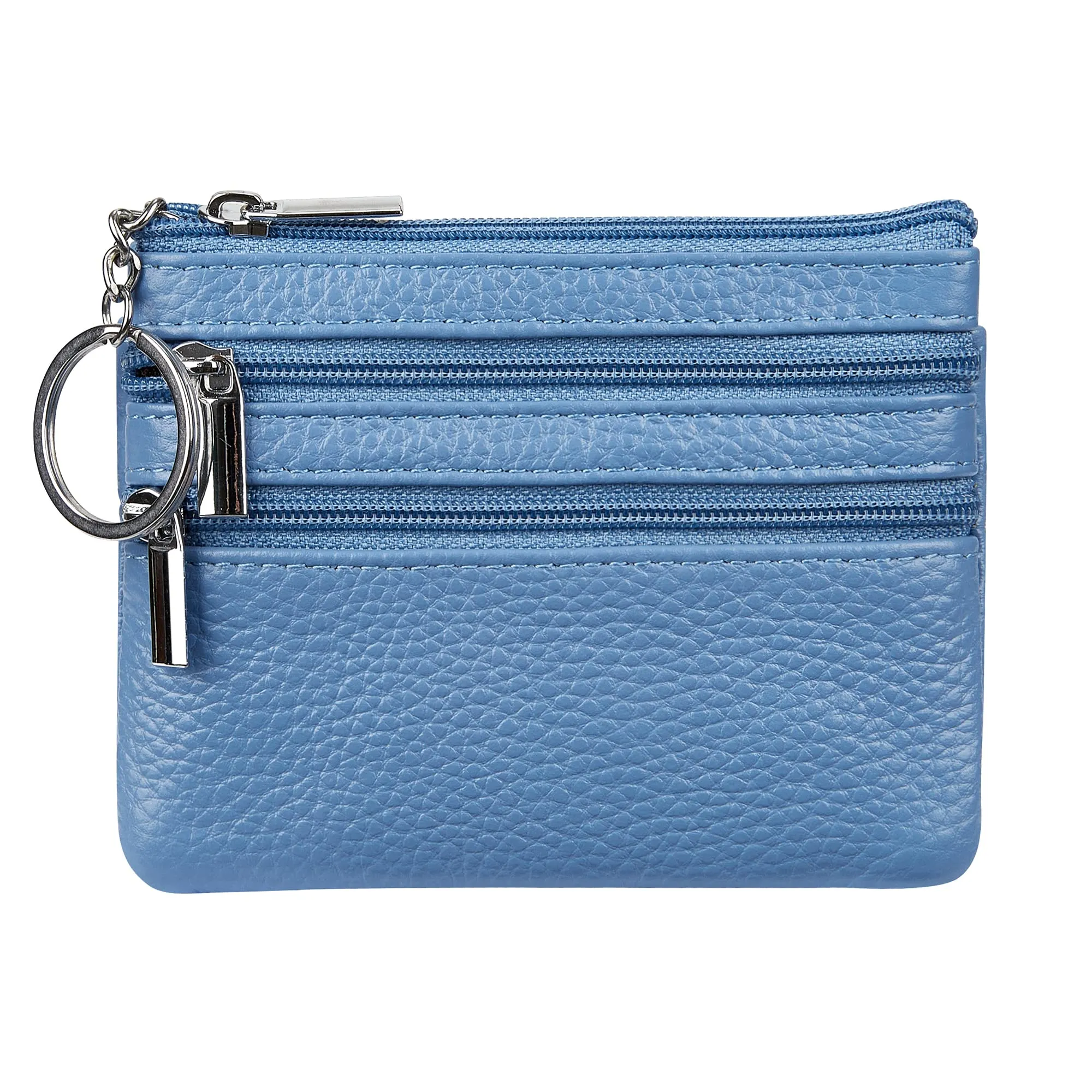 Borsa in vera pelle da donna con portachiavi, azzurro cielo, Taglia unica, Portamonete - immagine 1