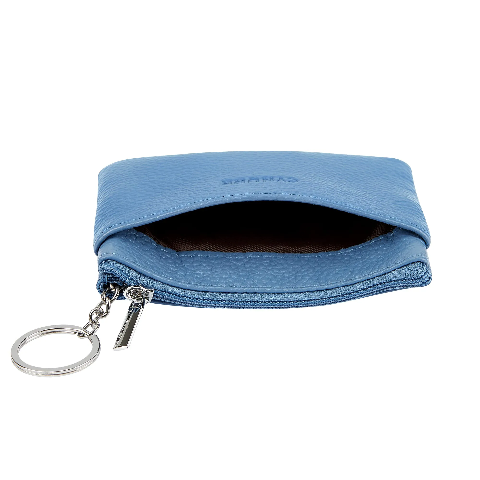 Borsa in vera pelle da donna con portachiavi, azzurro cielo, Taglia unica, Portamonete - immagine 4