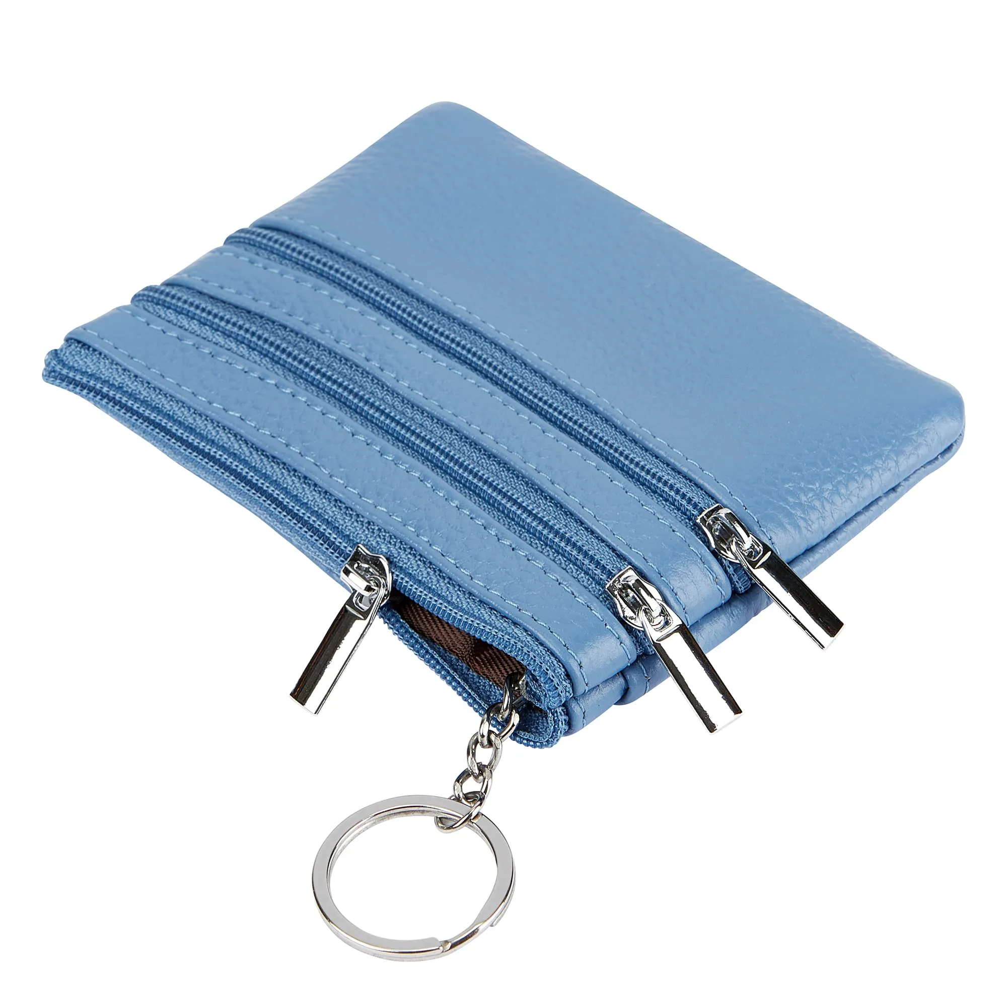 Borsa in vera pelle da donna con portachiavi, azzurro cielo, Taglia unica, Portamonete - immagine 5
