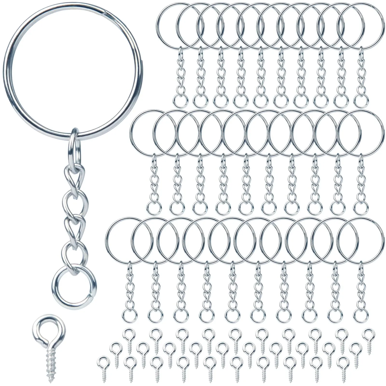 170 Pezzi Anelli Portachiavi 25 mm Anello Ganci per Portachiavi Anelli per Portachiavi fai da te 85 Gancetti Portachiavi Catena con 85 Vite Occhielli Anelli Aperti per Gioielli Argento - immagine 1