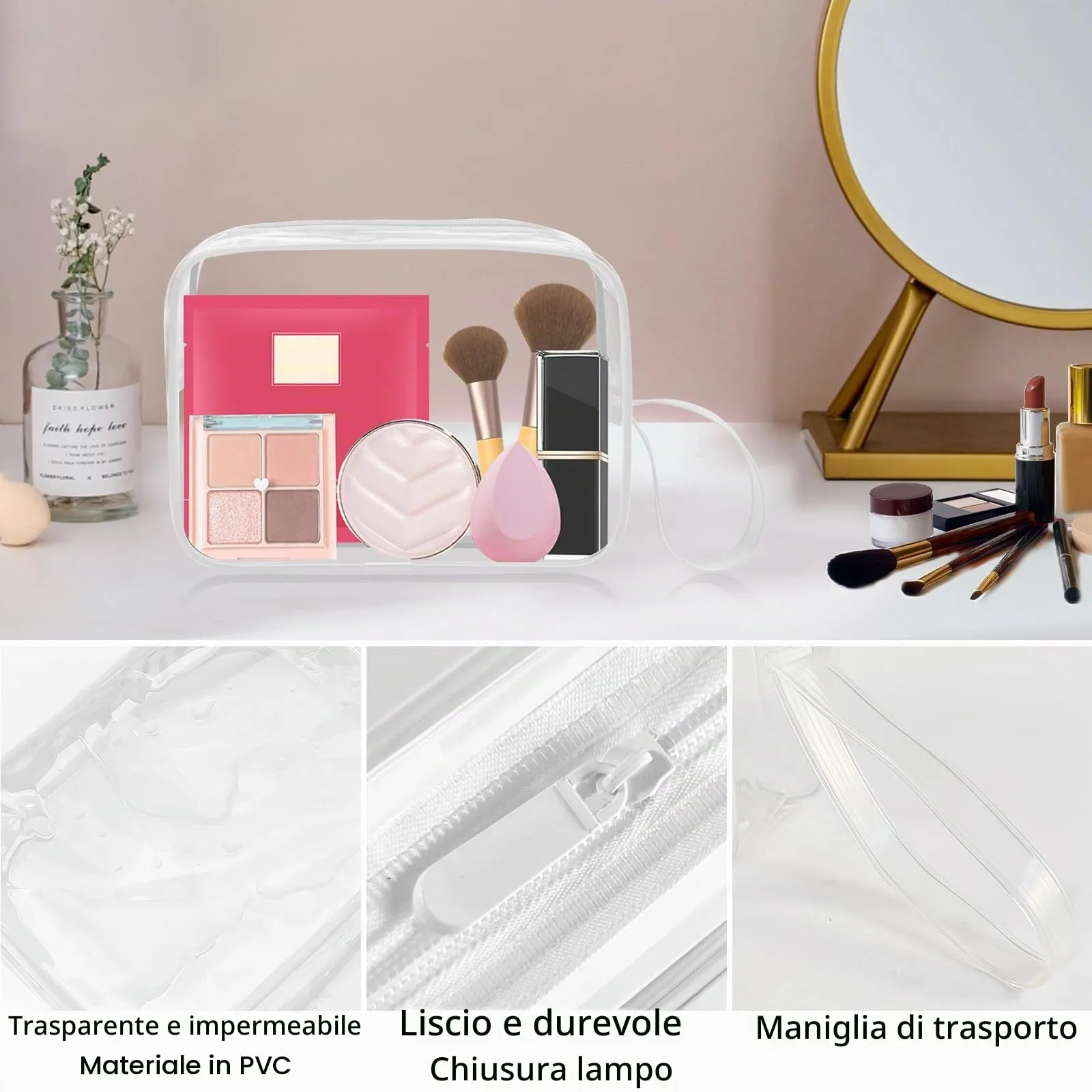 CGBE Borsa Cosmetici da Viaggio Impermeabile Trasparente - 3 Pezzi - immagine 4