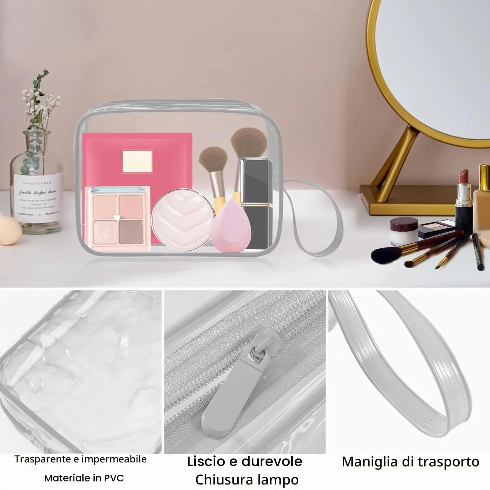 CGBE Borsa Cosmetici da Viaggio Impermeabile Trasparente - 3 Pezzi Grigio - immagine 4