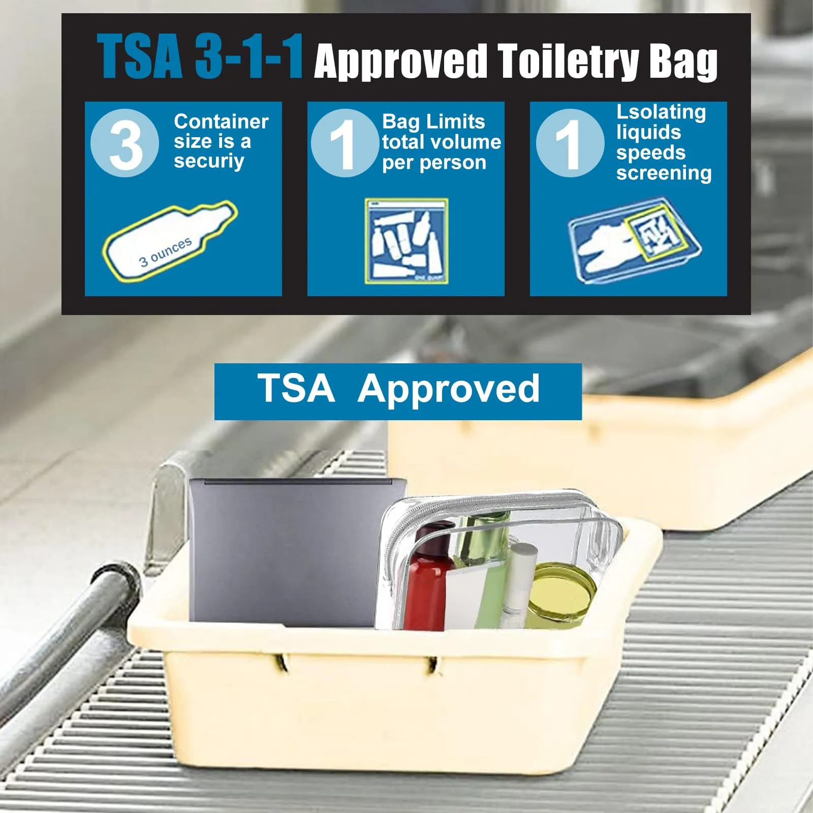 CGBE Borsa Cosmetici da Viaggio Impermeabile Trasparente - 3 Pezzi Grigio - immagine 5
