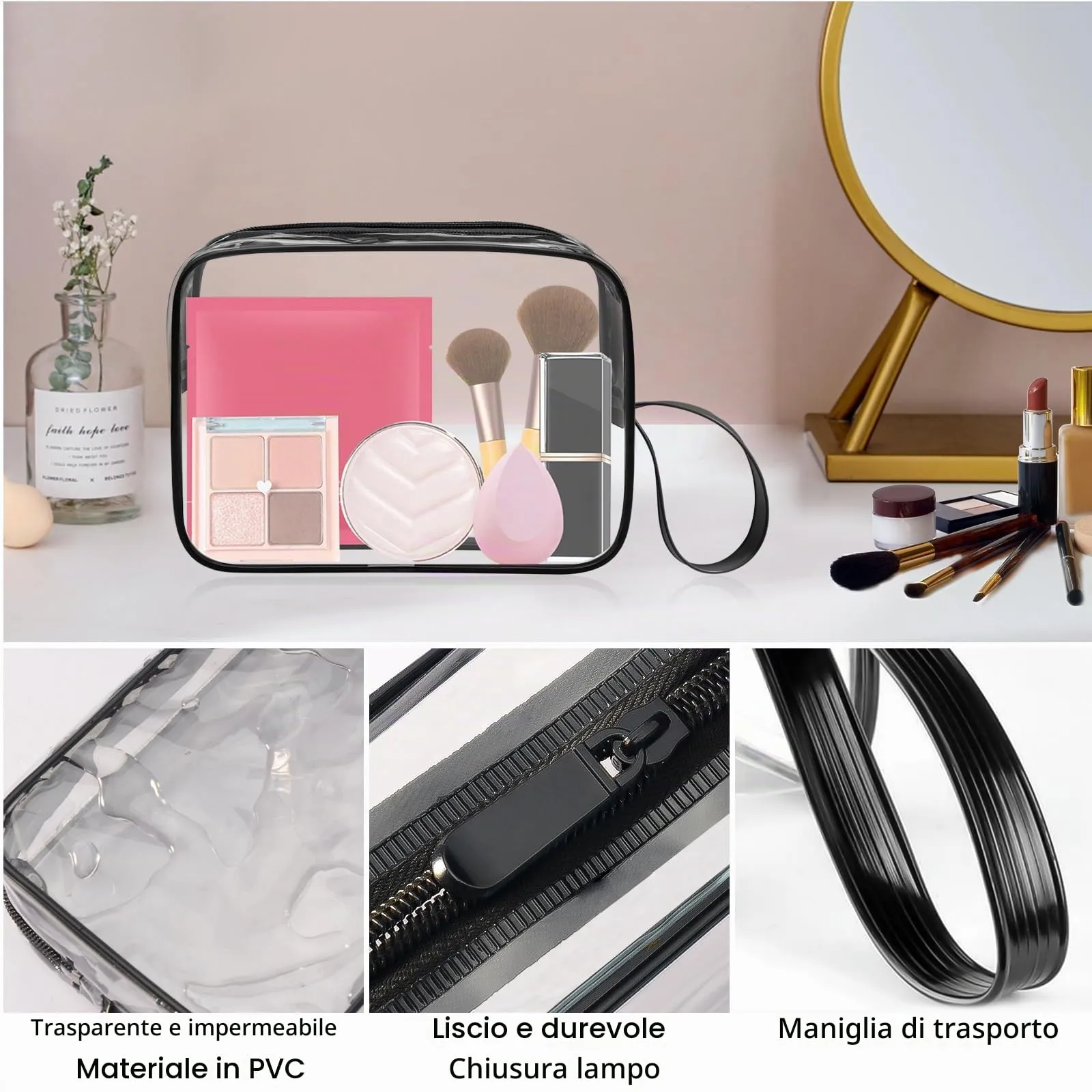 CGBE Borsa Cosmetici da Viaggio Impermeabile Trasparente - 3 Pezzi Mix - immagine 5