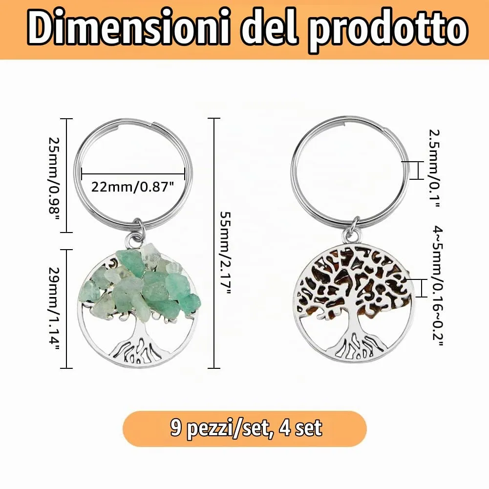 SUPERFINDINGS 36 Pz 9 Stili Albero Della Vita Portachiavi Pietre di Cristallo Naturale Fatto A Mano Fai Da Te Portachiavi Ciondolo Pietre Preziose Ciondolo per Borsa Fai Da Te - immagine 2