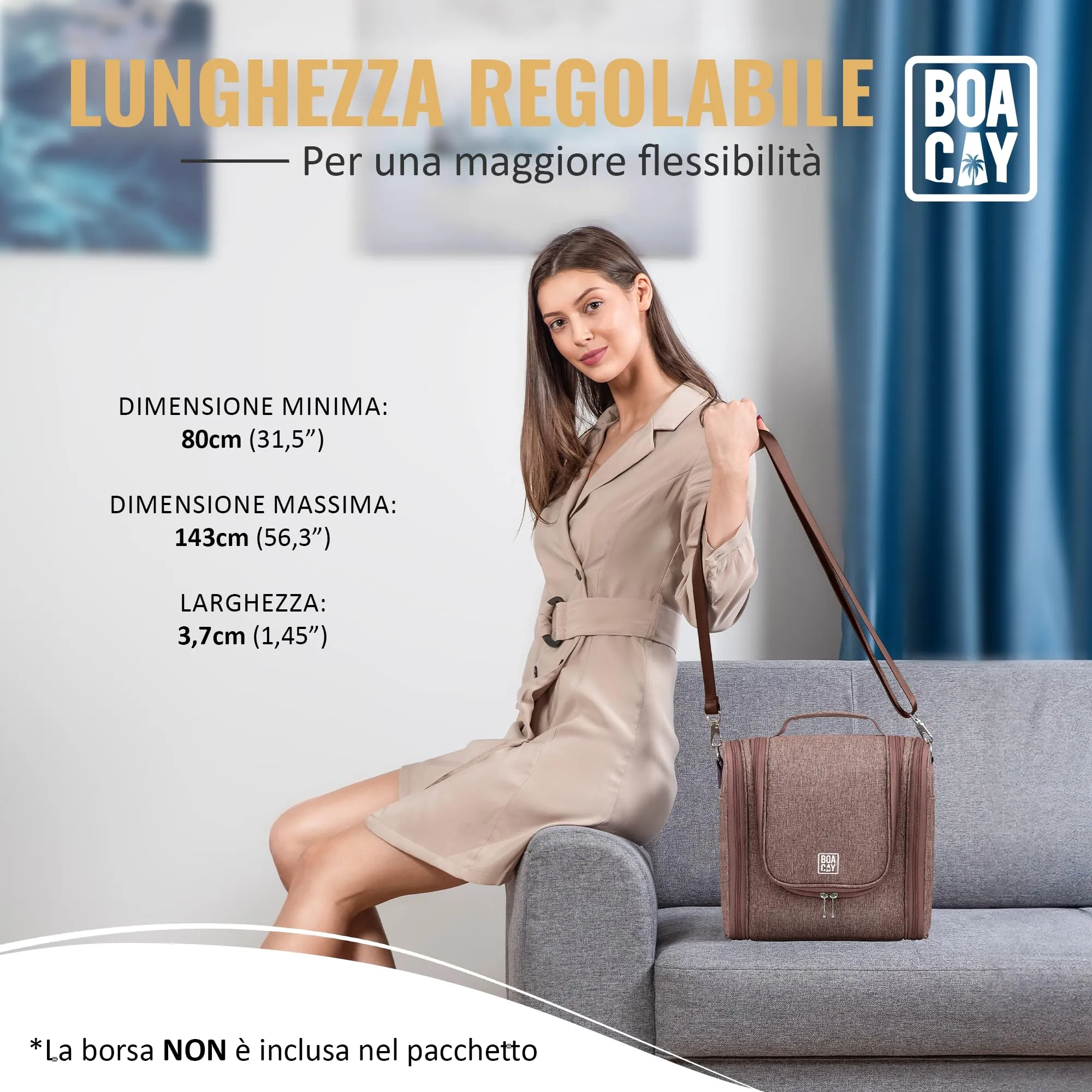 BOACAY Tracolla per Borsa, Cinghia di Ricambio Donna e Uomo, Tracolla Larga Intercambiabile, Universale e Regolabile, Cintura in Vari Colori - immagine 5