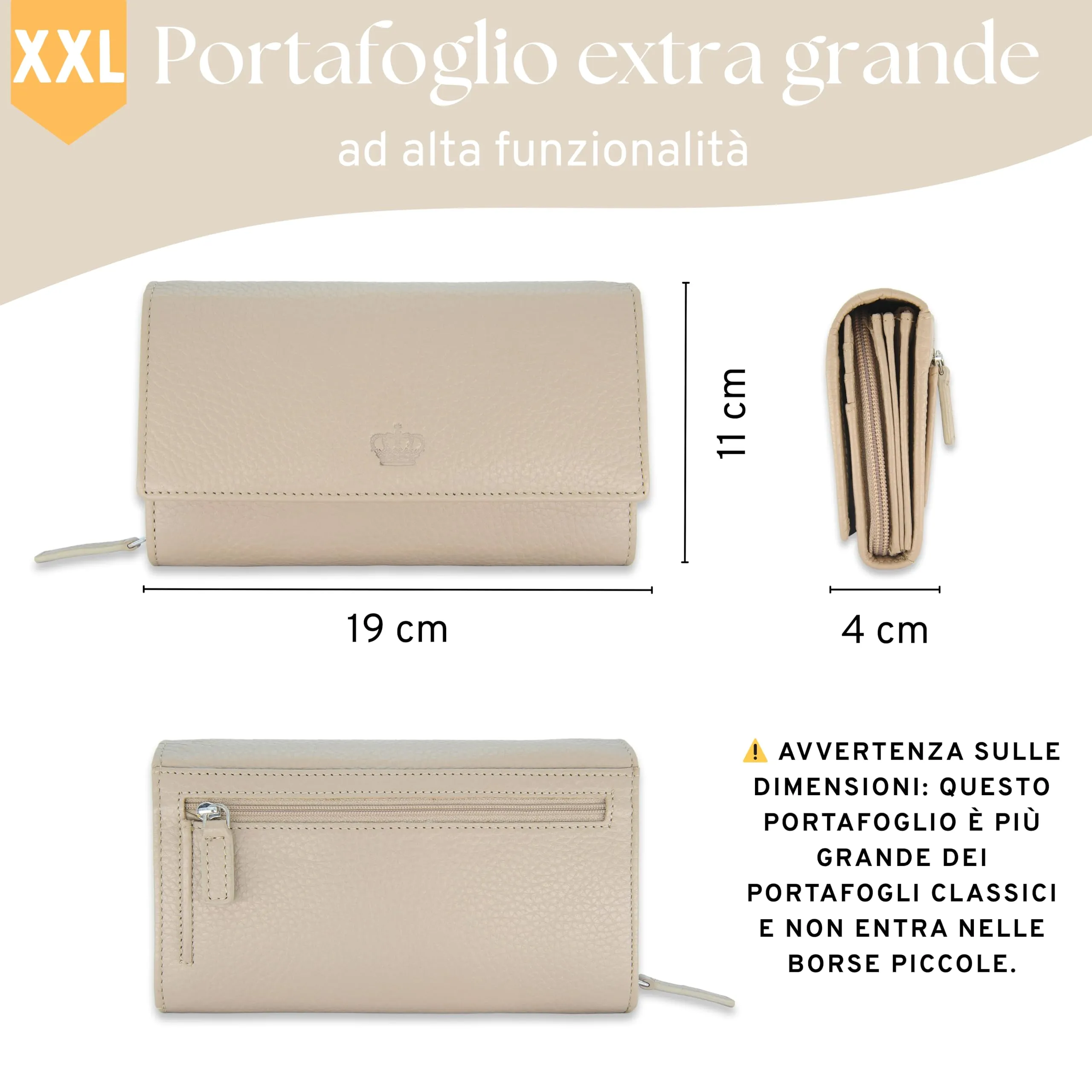 Baur portafoglio da donna XXL – vera pelle con protezione RFID – portafoglio extra grande con 18 scomparti per carte – chiusura a bottone a pressione & tasca portamonete con cerniera (Talpa) - immagine 7