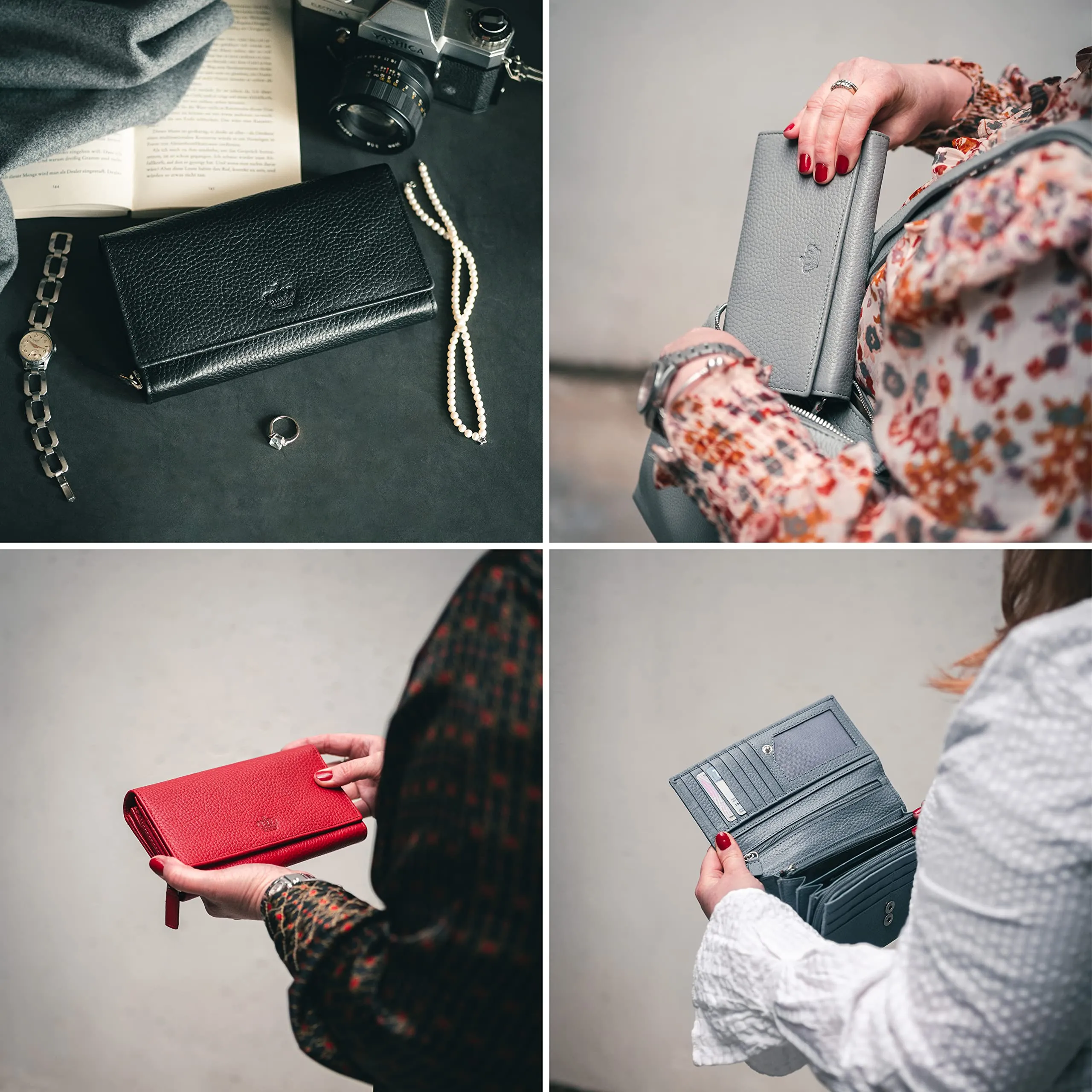 Baur portafoglio da donna XXL – vera pelle con protezione RFID – portafoglio extra grande con 18 scomparti per carte – chiusura a bottone a pressione & tasca portamonete con cerniera (Rosso) - immagine 3