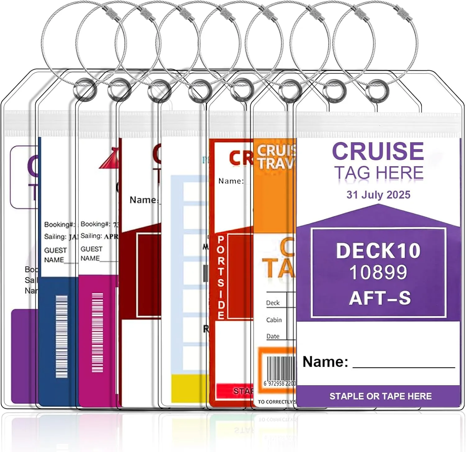 Etichette per Bagagli per Crociere, Etichette per Valigie Crociere Aida Robusta in PVC Impermeabile Trasparente per Mein Schiff, Etichetta per Bagagli Crociera con Nastro Metallico Avvitabile (8) - immagine 1