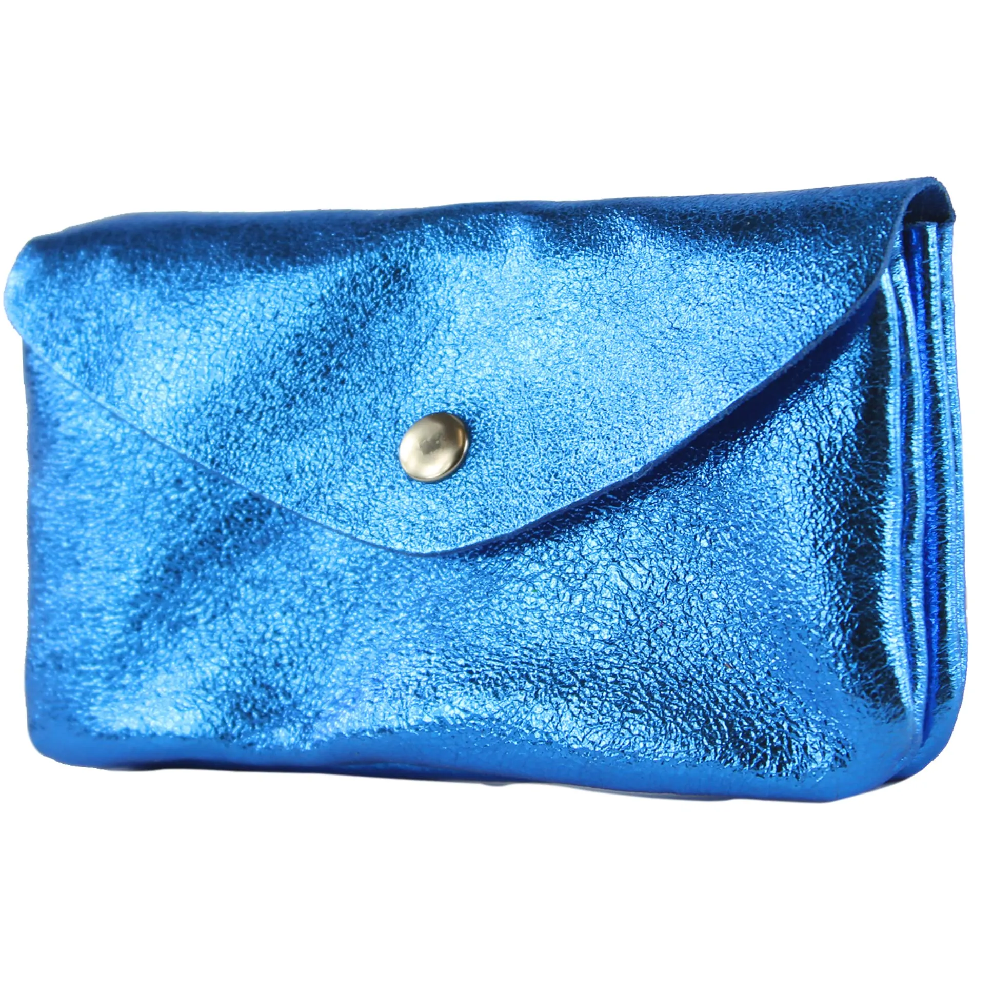 modamoda de P11 Portafoglio da donna in pelle 16x10 cm, fatto a mano in Italia, blu metallizzato, m - immagine 1