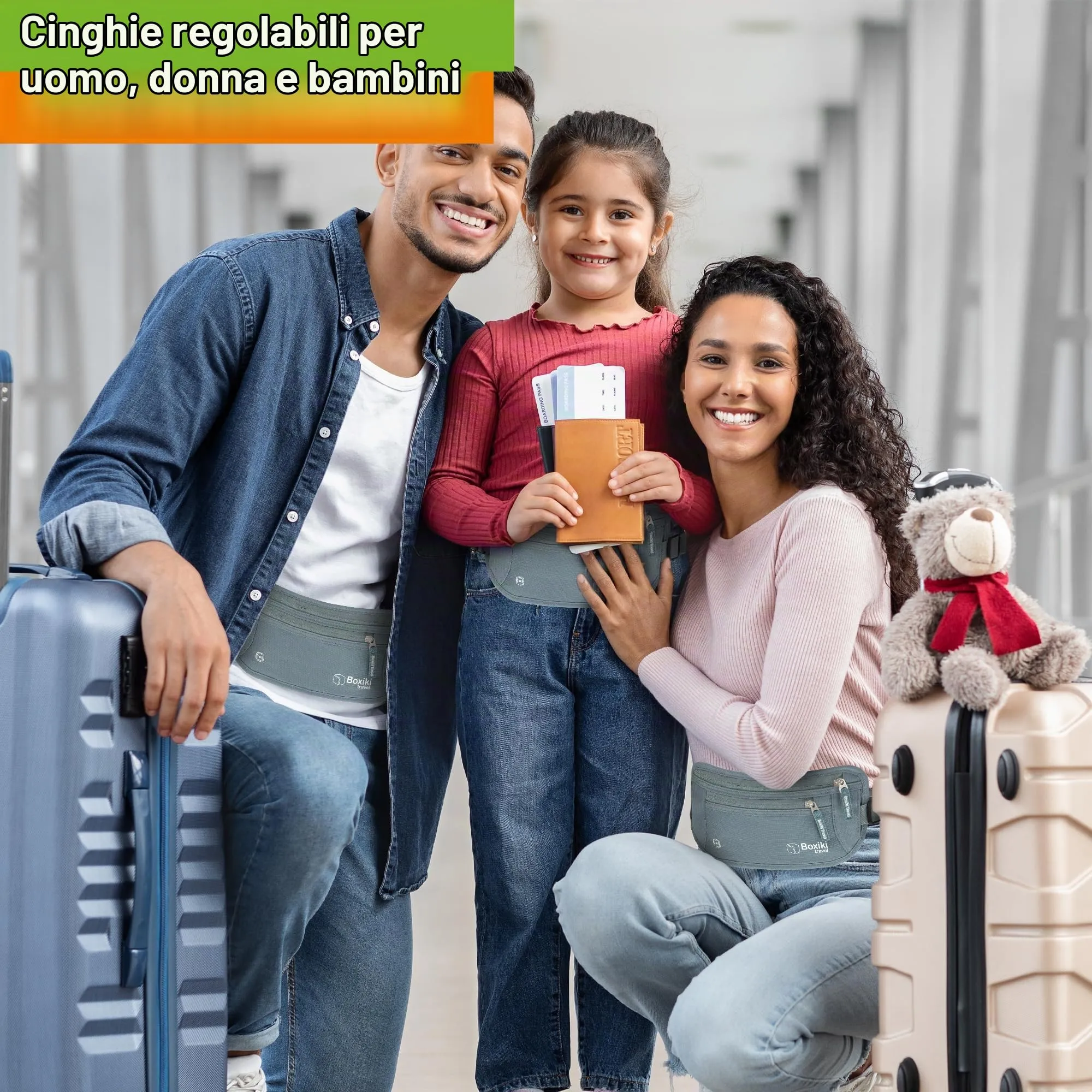 Boxiki Travel Marsupio Portasoldi Grigio 8 Buste RFID (3 Buste per Carte di Credito e 1 Busta per Passaporto Blu Navy & 3 Buste per Carte di Credito e 1 Busta per Passaporto Bianco) - immagine 2