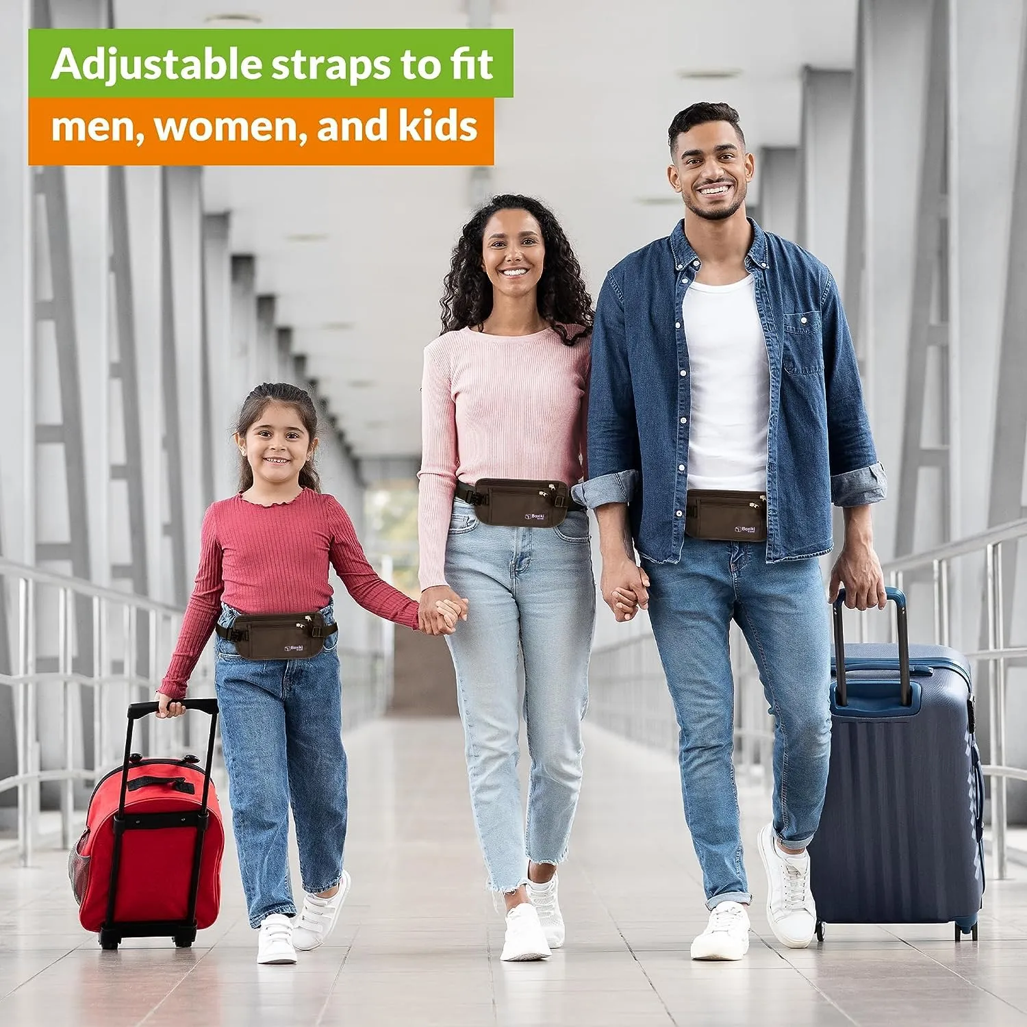 Boxiki Travel Marsupio Portasoldi Marrone 8 Buste RFID Blu Navy (6 Buste per Carte di Credito + 2 Buste per Passaporto) - immagine 5