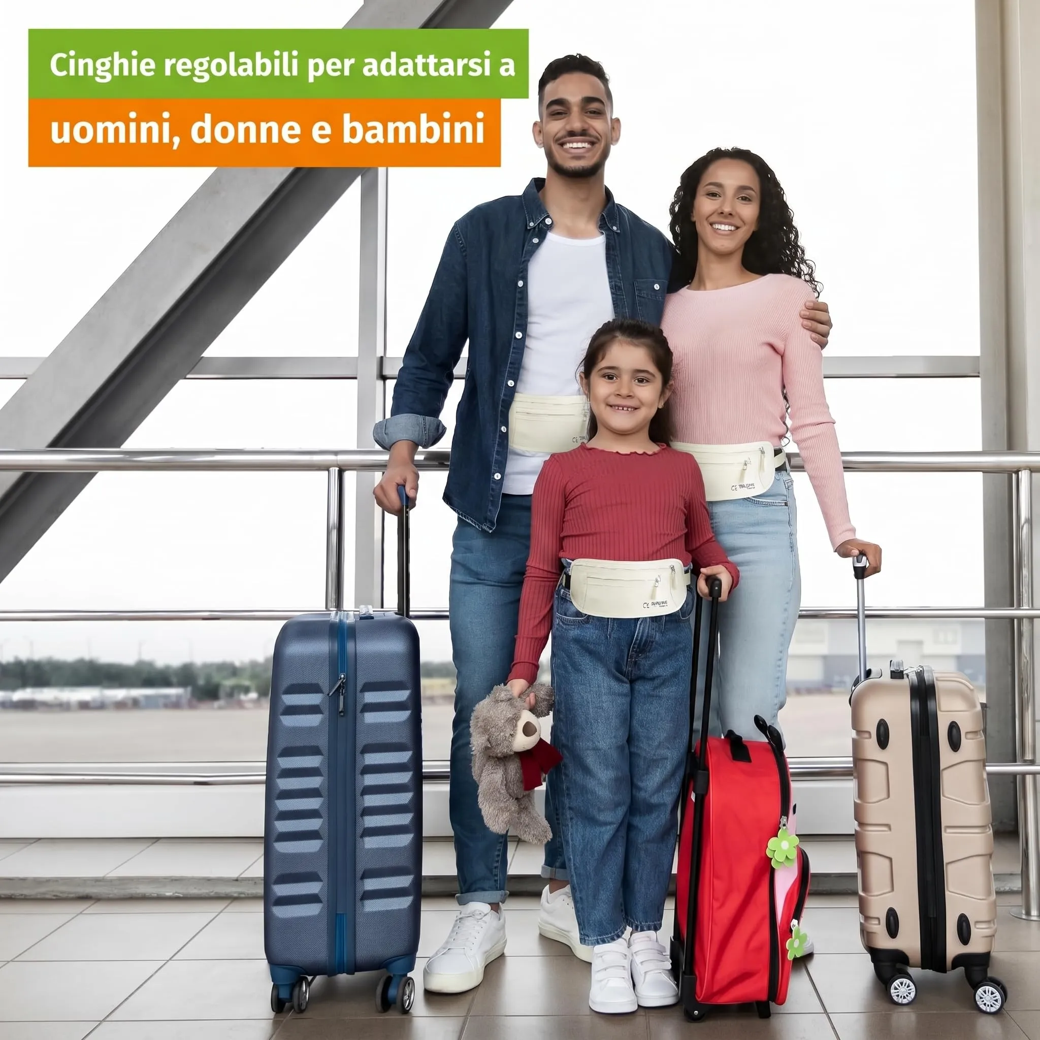 Marsupio Portasoldi Viaggio RFID Beige con 8 Buste Antifurto Blu Navy, Portasoldi Nascosto Sotto Vestiti con Protezione Triplo Strato per Carte e Passaporto, Boxiki Travel - immagine 6