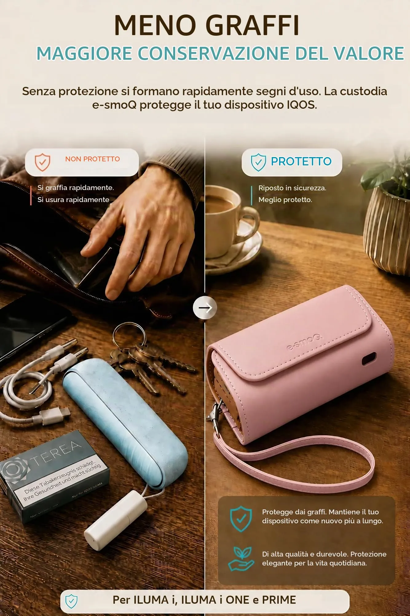 [20+ Colori] e-smoQ Custodia per IQOS ILUMA, Cover in Pelle PU di Alta Qualità - Borsello/Astuccio Sigaretta Elettronica, Organizer per Accessori (Rosa) - immagine 5