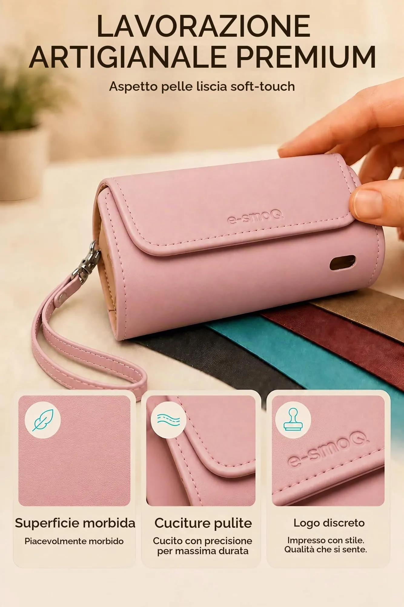 [20+ Colori] e-smoQ Custodia per IQOS ILUMA, Cover in Pelle PU di Alta Qualità - Borsello/Astuccio Sigaretta Elettronica, Organizer per Accessori (Rosa) - immagine 8