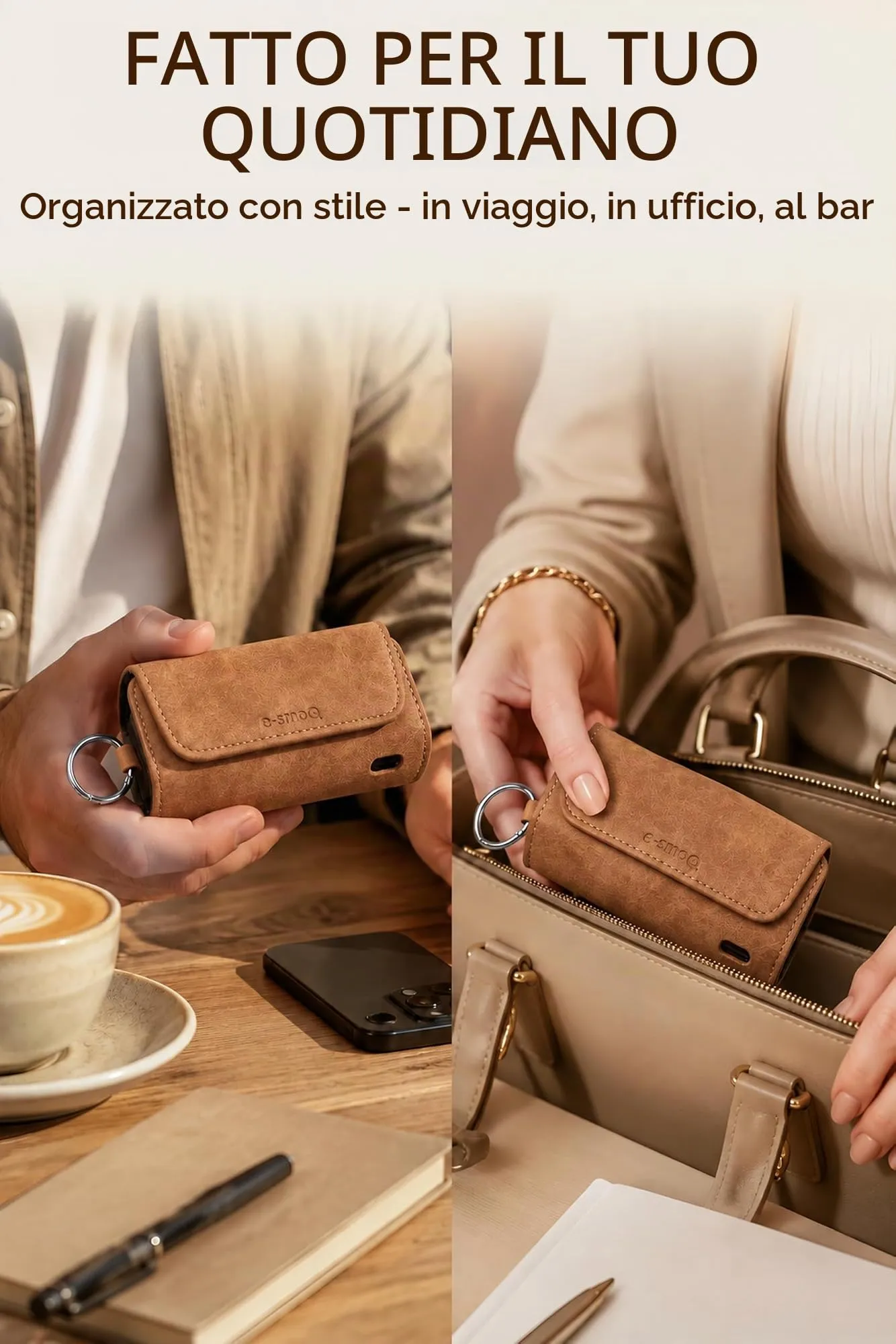 [20+ Colori] e-smoQ Custodia per IQOS ILUMA, Cover in Pelle PU di Alta Qualità - Borsello/Astuccio Sigaretta Elettronica, Organizer per Accessori (Marrone) - immagine 7