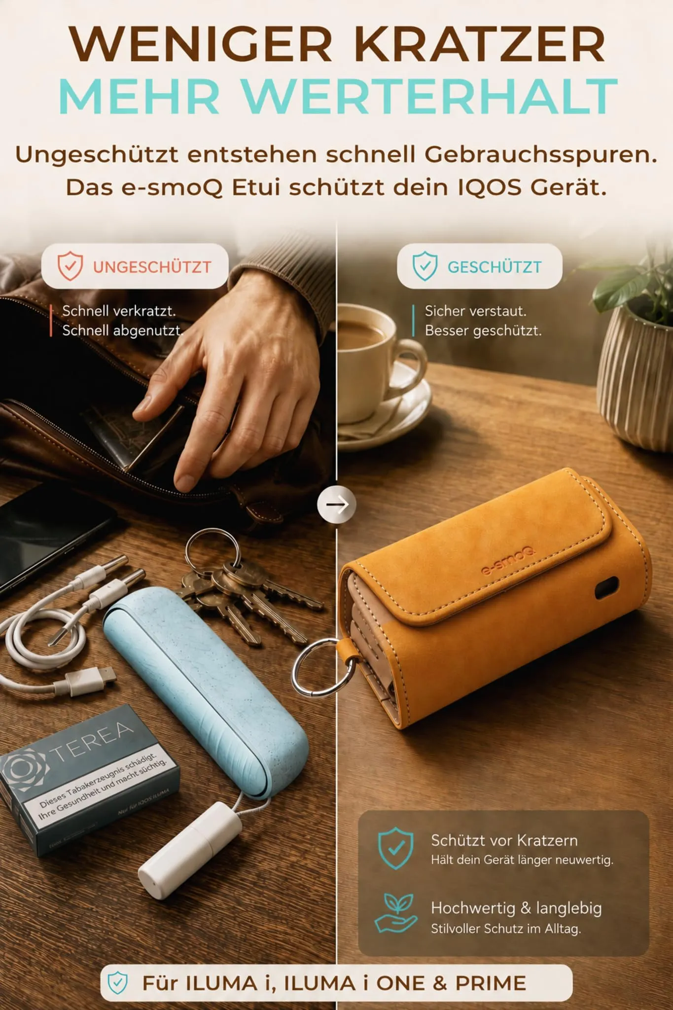 [20+ Colori] e-smoQ Custodia per IQOS ILUMA, Cover in Pelle PU di Alta Qualità - Borsello/Astuccio Sigaretta Elettronica, Organizer per Accessori (Arancia) - immagine 5