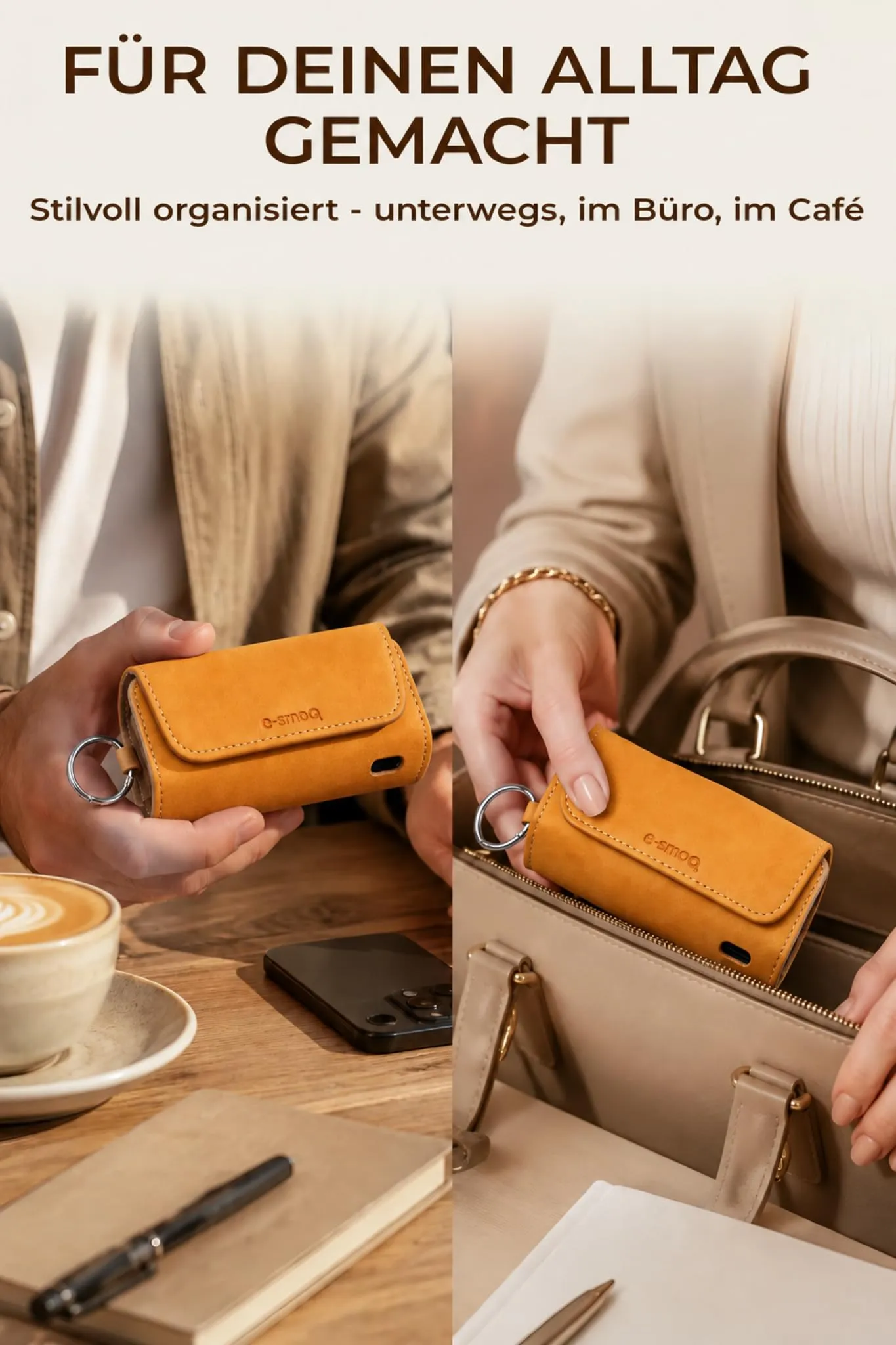 [20+ Colori] e-smoQ Custodia per IQOS ILUMA, Cover in Pelle PU di Alta Qualità - Borsello/Astuccio Sigaretta Elettronica, Organizer per Accessori (Arancia) - immagine 7