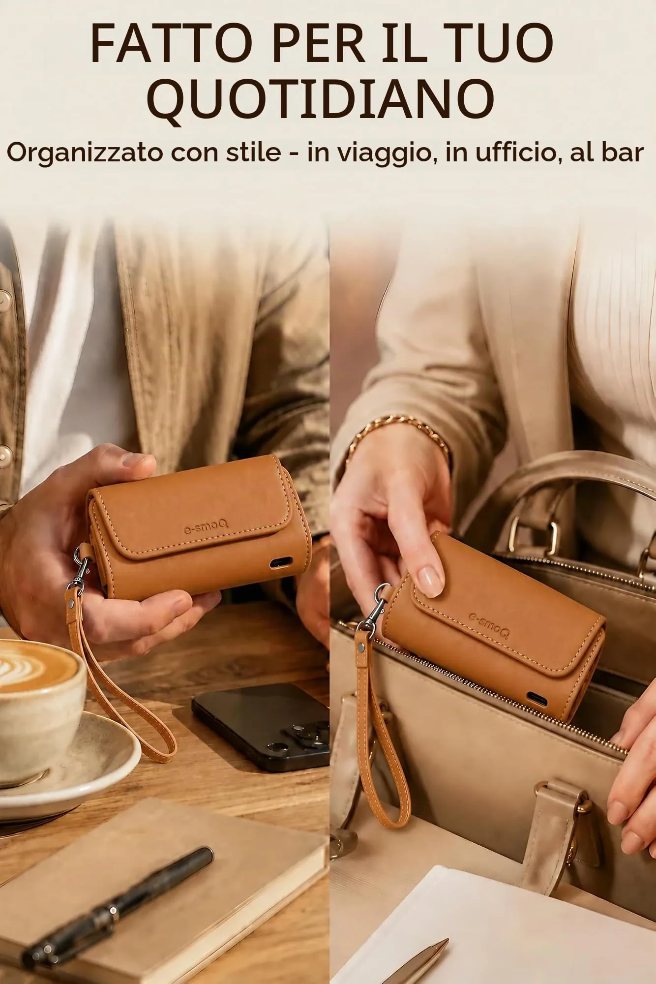 [20+ Colori] e-smoQ Custodia per IQOS ILUMA, Cover in Pelle PU di Alta Qualità - Borsello/Astuccio Sigaretta Elettronica, Organizer per Accessori (Marrone) - immagine 7