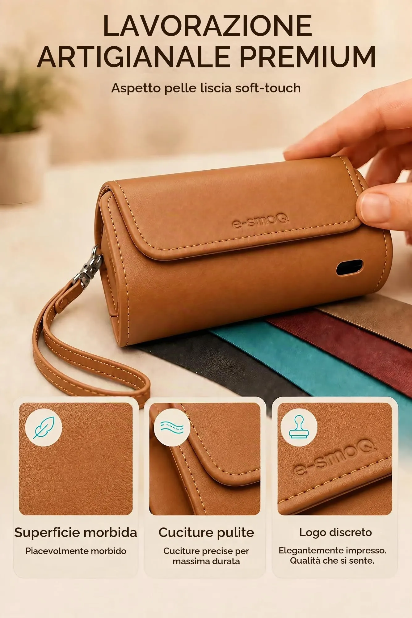 [20+ Colori] e-smoQ Custodia per IQOS ILUMA, Cover in Pelle PU di Alta Qualità - Borsello/Astuccio Sigaretta Elettronica, Organizer per Accessori (Marrone) - immagine 8