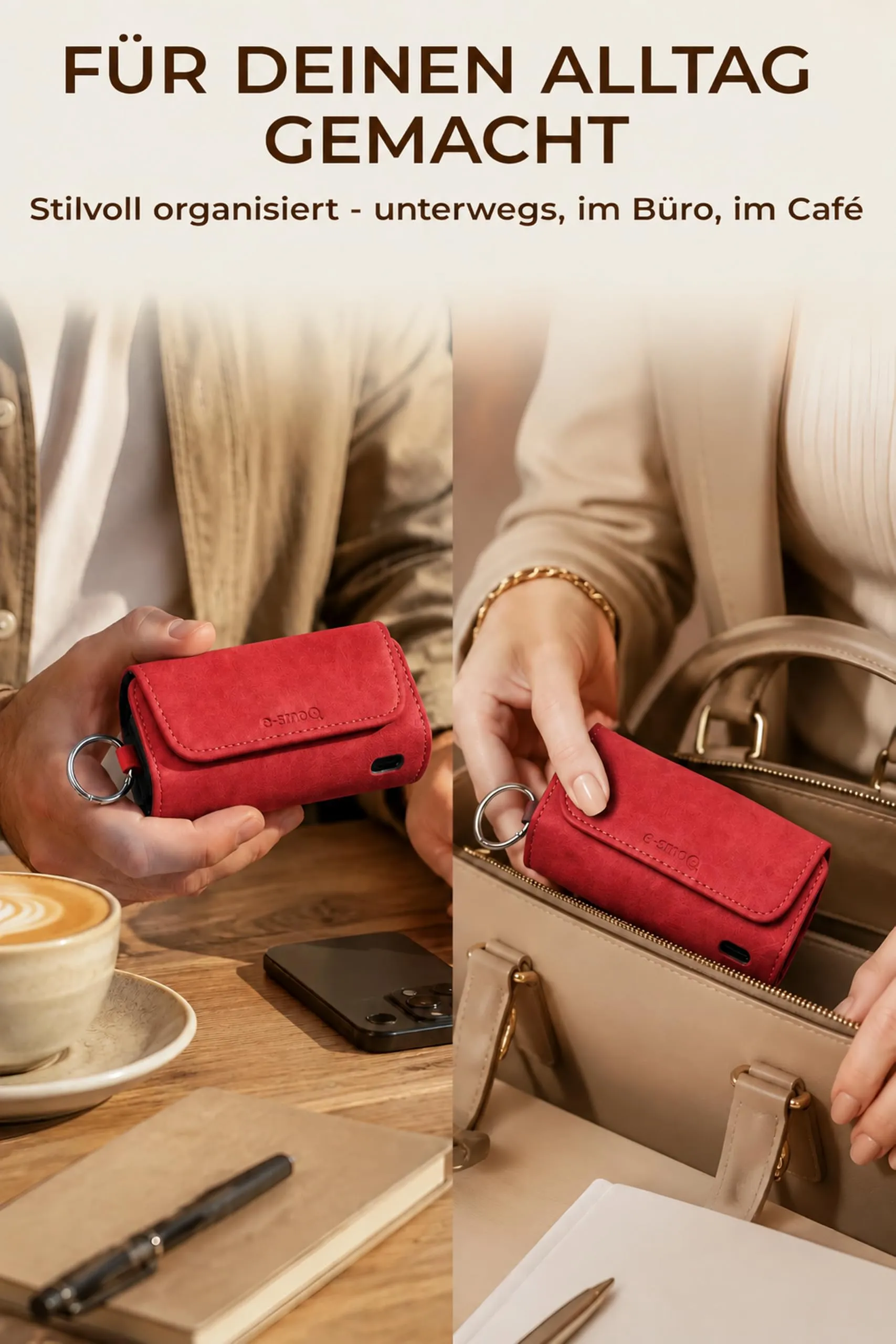 [20+ Colori] e-smoQ Custodia per IQOS ILUMA, Cover in Pelle PU di Alta Qualità - Borsello/Astuccio Sigaretta Elettronica, Organizer per Accessori (Rosso) - immagine 7