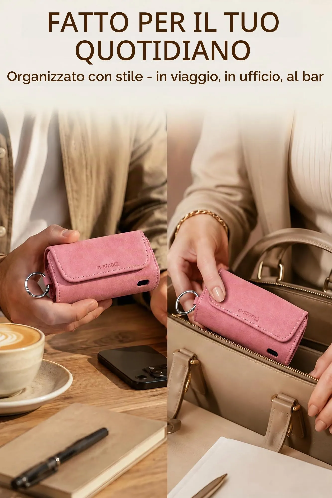 [20+ Colori] e-smoQ Custodia per IQOS ILUMA, Cover in Pelle PU di Alta Qualità - Borsello/Astuccio Sigaretta Elettronica, Organizer per Accessori (Rosa) - immagine 7