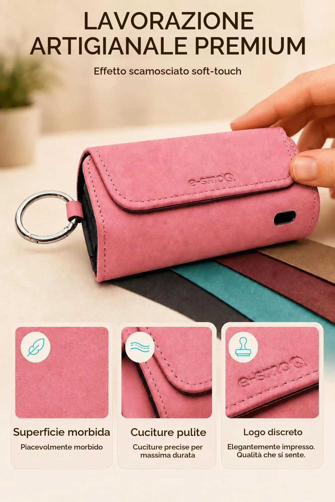[20+ Colori] e-smoQ Custodia per IQOS ILUMA, Cover in Pelle PU di Alta Qualità - Borsello/Astuccio Sigaretta Elettronica, Organizer per Accessori (Rosa) - immagine 8