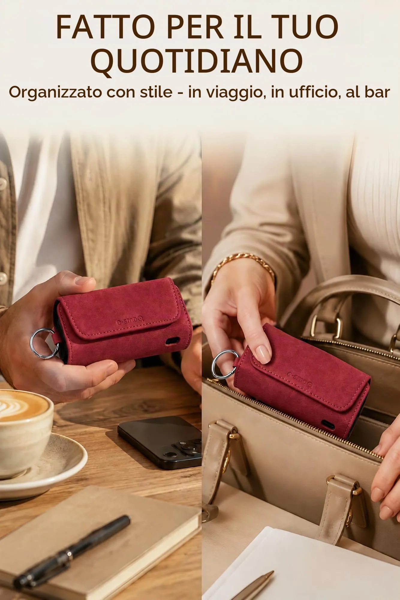 [20+ Colori] e-smoQ Custodia per IQOS ILUMA, Cover in Pelle PU di Alta Qualità - Borsello/Astuccio Sigaretta Elettronica, Organizer per Accessori (Vino Rosso) - immagine 7