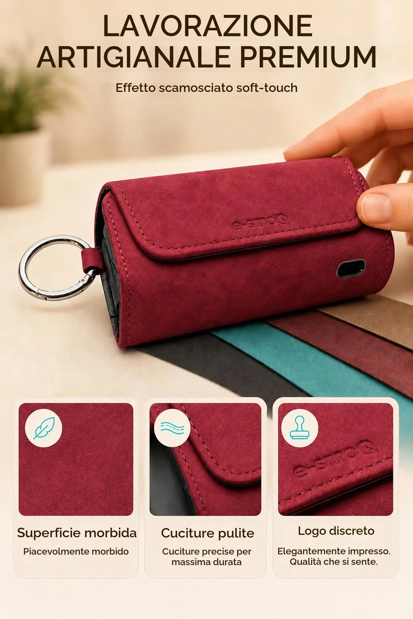 [20+ Colori] e-smoQ Custodia per IQOS ILUMA, Cover in Pelle PU di Alta Qualità - Borsello/Astuccio Sigaretta Elettronica, Organizer per Accessori (Vino Rosso) - immagine 8