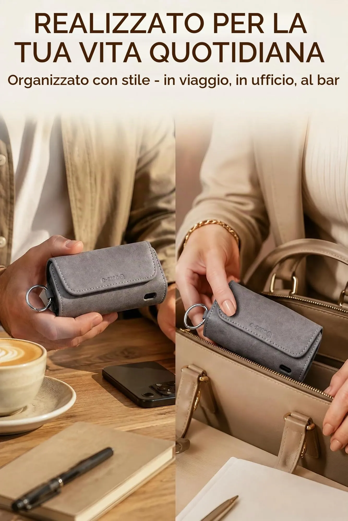 [20+ Colori] e-smoQ Custodia per IQOS ILUMA, Cover in Pelle PU di Alta Qualità - Borsello/Astuccio Sigaretta Elettronica, Organizer per Accessori (Grigio) - immagine 7