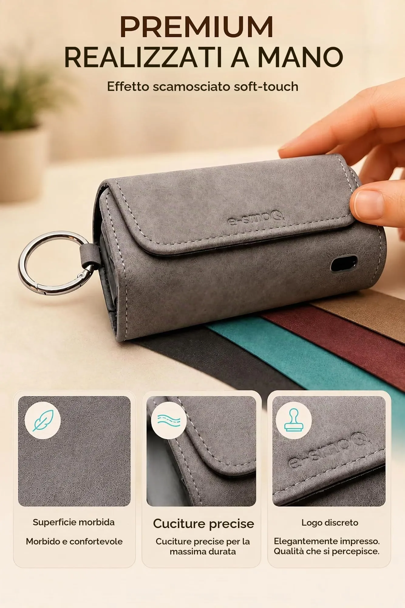 [20+ Colori] e-smoQ Custodia per IQOS ILUMA, Cover in Pelle PU di Alta Qualità - Borsello/Astuccio Sigaretta Elettronica, Organizer per Accessori (Grigio) - immagine 8