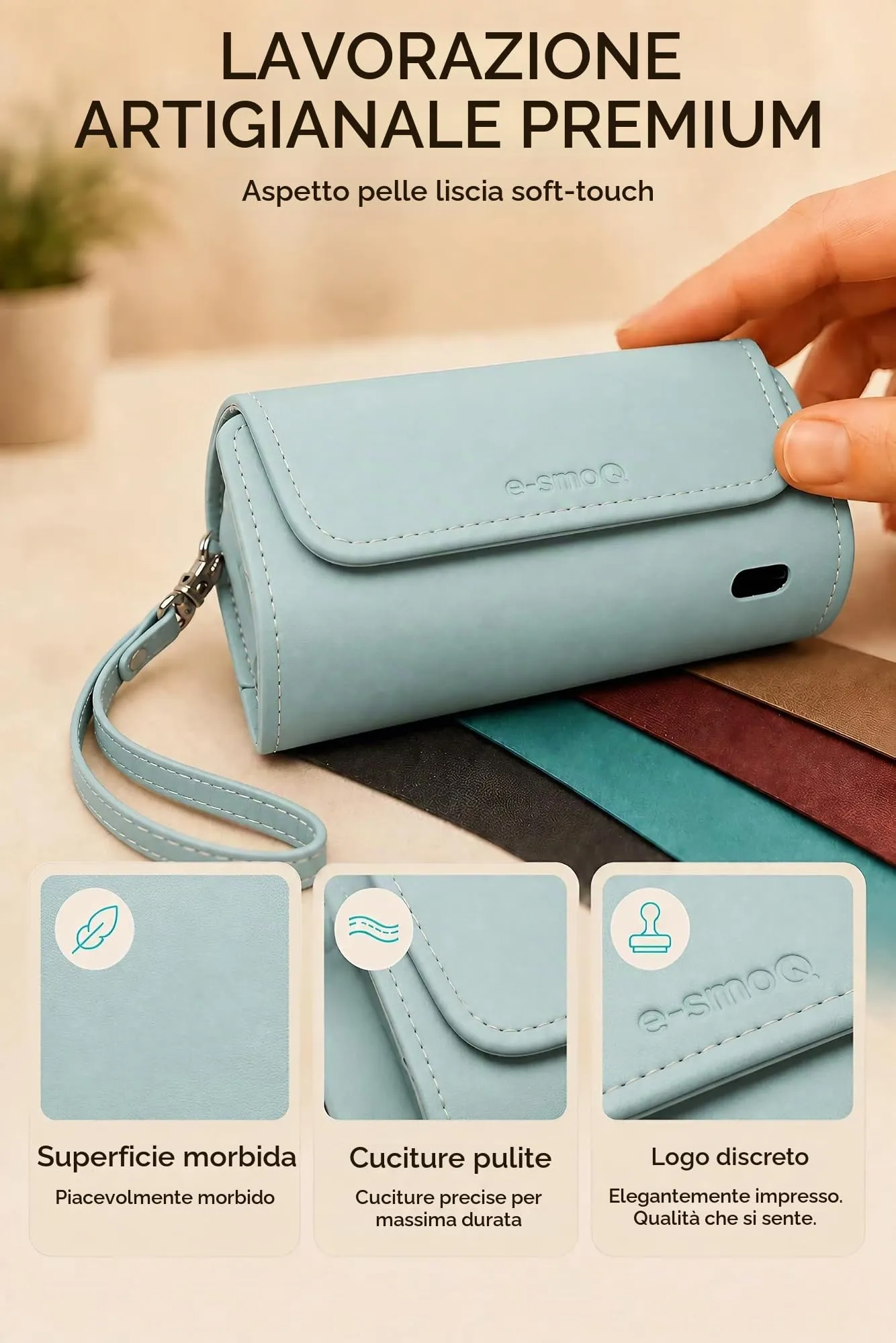 [20+ Colori] e-smoQ Custodia per IQOS ILUMA, Cover in Pelle PU di Alta Qualità - Borsello/Astuccio Sigaretta Elettronica, Organizer per Accessori (Turchese) - immagine 8