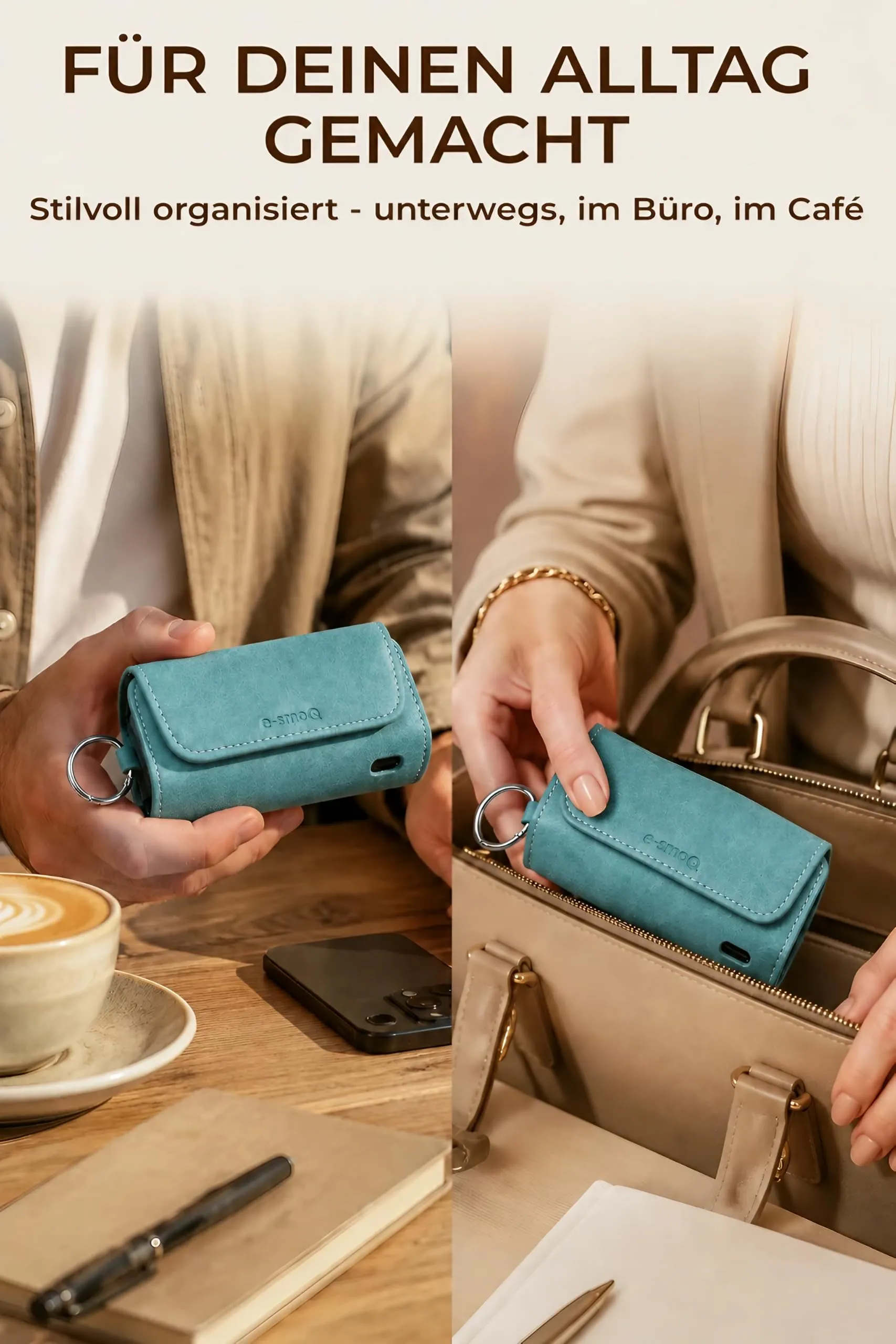 [20+ Colori] e-smoQ Custodia per IQOS ILUMA, Cover in Pelle PU di Alta Qualità - Borsello/Astuccio Sigaretta Elettronica, Organizer per Accessori (Turchese) - immagine 7