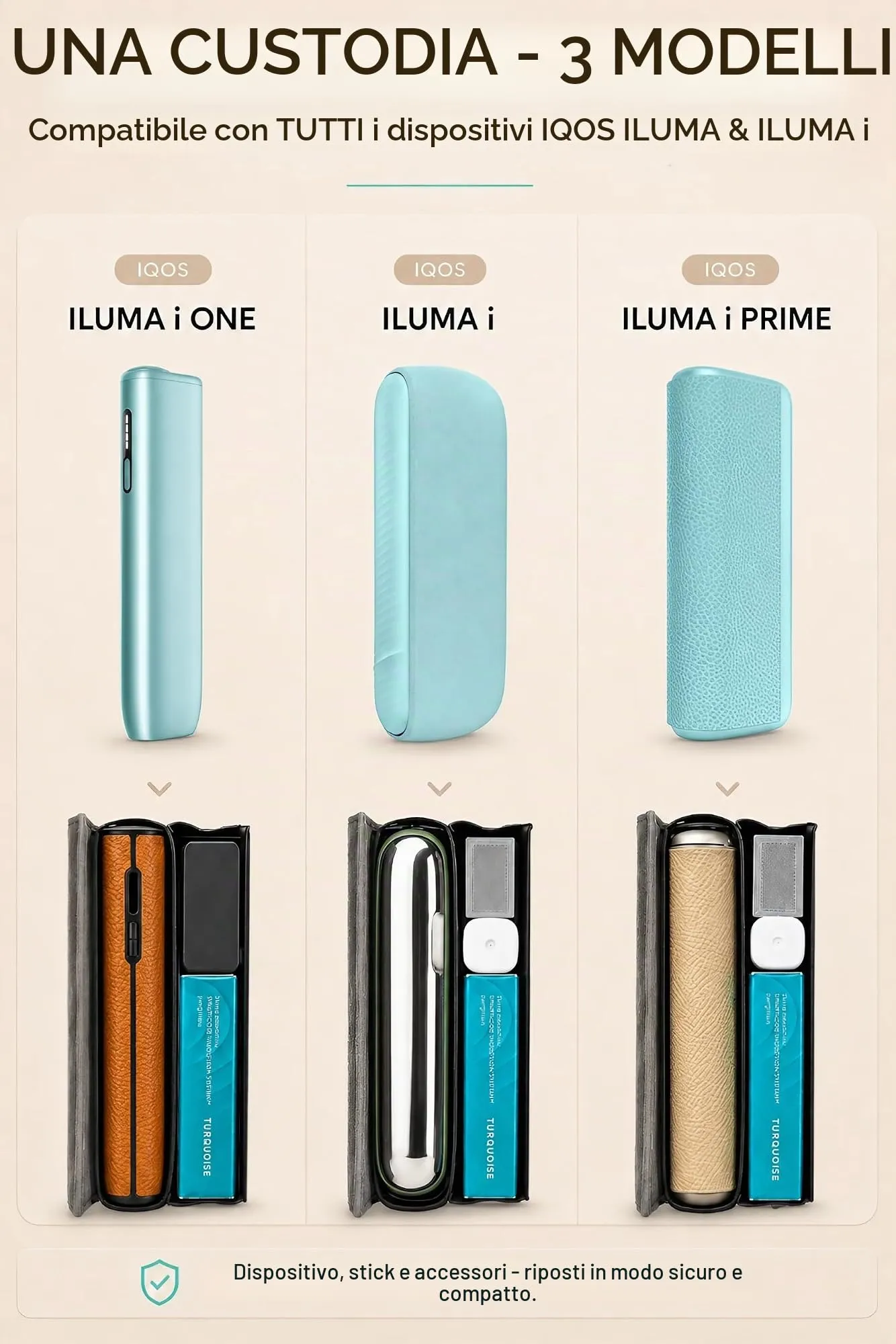 [20+ Colori] e-smoQ Custodia per IQOS ILUMA, Cover in Pelle PU di Alta Qualità - Borsello/Astuccio Sigaretta Elettronica, Organizer per Accessori (Blu) - immagine 4