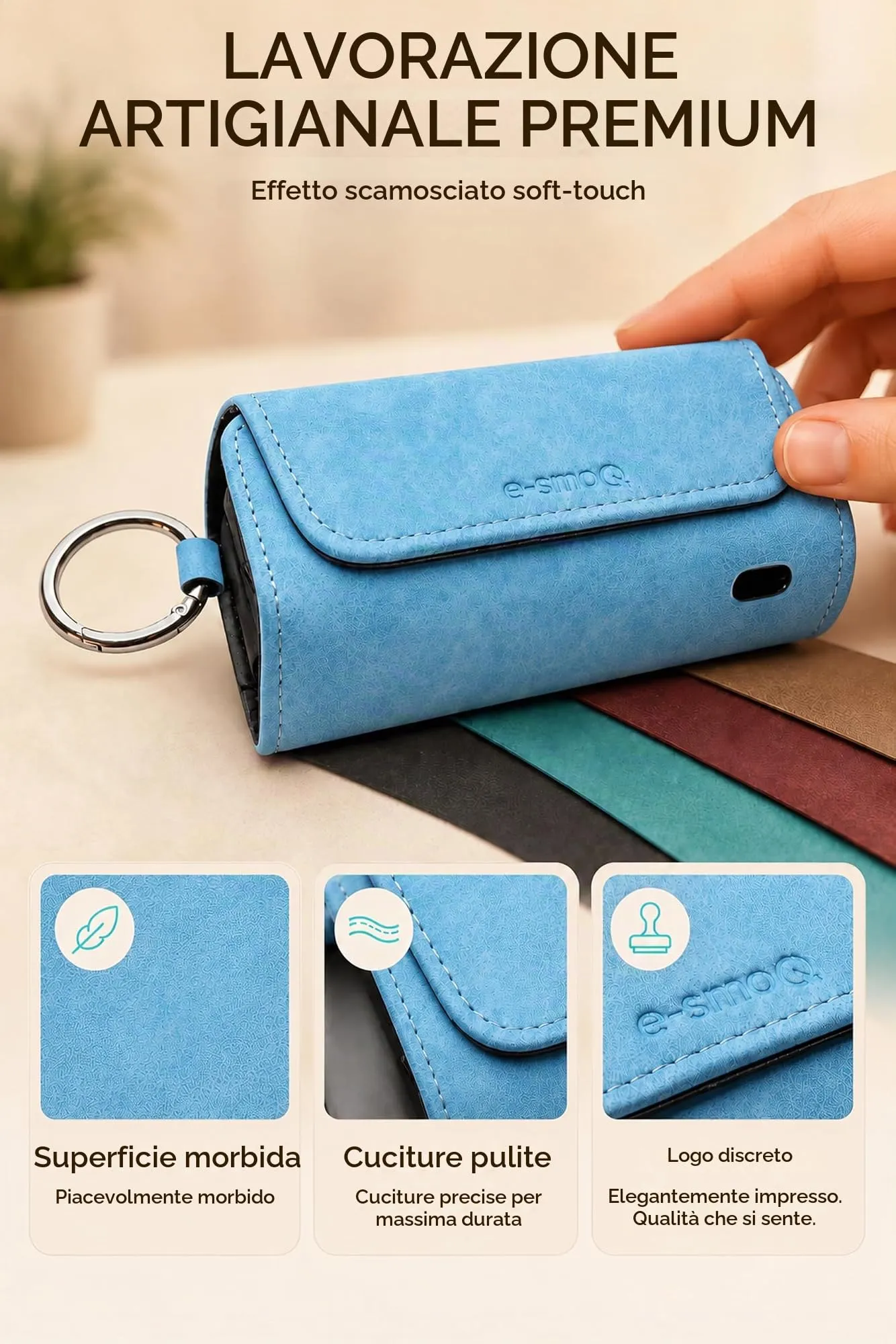 [20+ Colori] e-smoQ Custodia per IQOS ILUMA, Cover in Pelle PU di Alta Qualità - Borsello/Astuccio Sigaretta Elettronica, Organizer per Accessori (Blu) - immagine 8