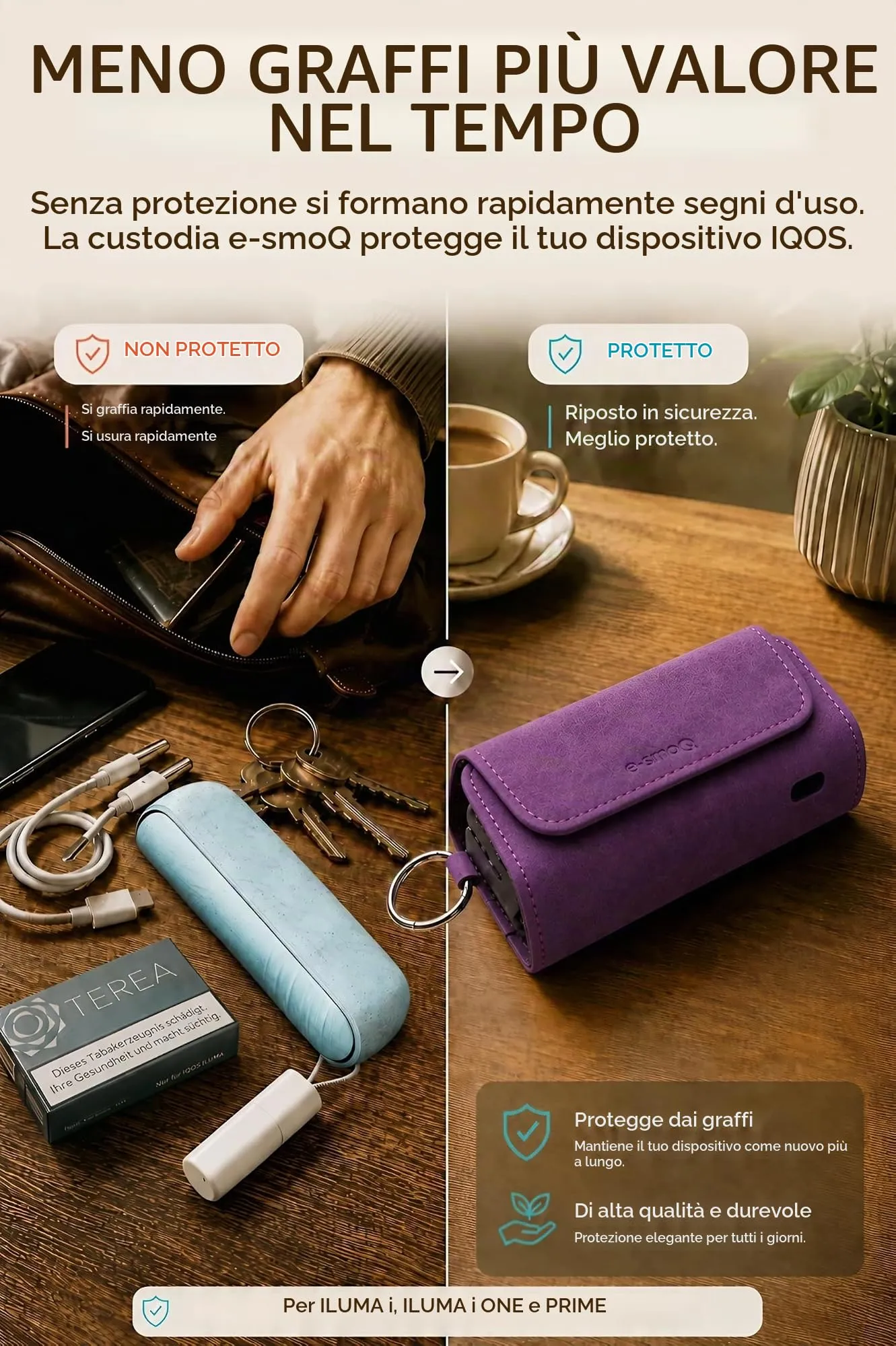 [20+ Colori] e-smoQ Custodia per IQOS ILUMA, Cover in Pelle PU di Alta Qualità - Borsello/Astuccio Sigaretta Elettronica, Organizer per Accessori (Viola) - immagine 5