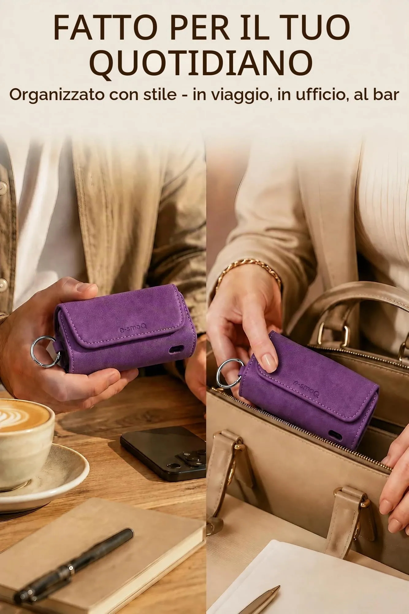 [20+ Colori] e-smoQ Custodia per IQOS ILUMA, Cover in Pelle PU di Alta Qualità - Borsello/Astuccio Sigaretta Elettronica, Organizer per Accessori (Viola) - immagine 7