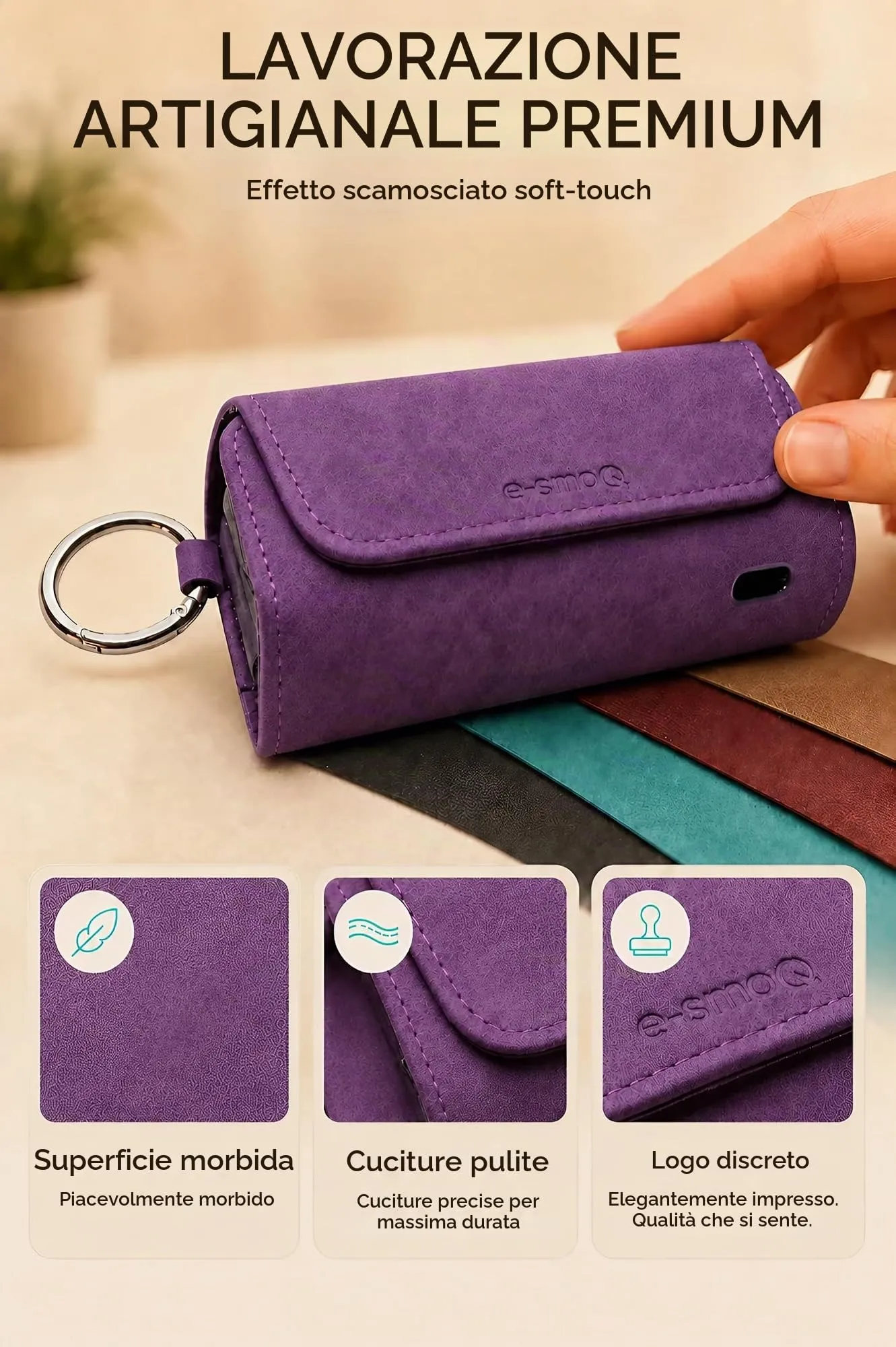[20+ Colori] e-smoQ Custodia per IQOS ILUMA, Cover in Pelle PU di Alta Qualità - Borsello/Astuccio Sigaretta Elettronica, Organizer per Accessori (Viola) - immagine 8