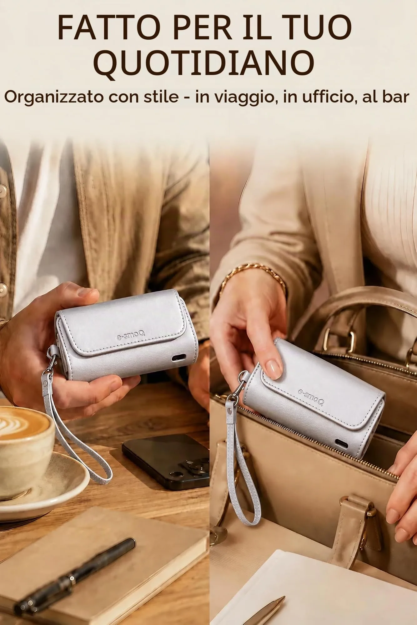 [20+ Colori] e-smoQ Custodia per IQOS ILUMA, Cover in Pelle PU di Alta Qualità - Borsello/Astuccio Sigaretta Elettronica, Organizer per Accessori (Argento) - immagine 6